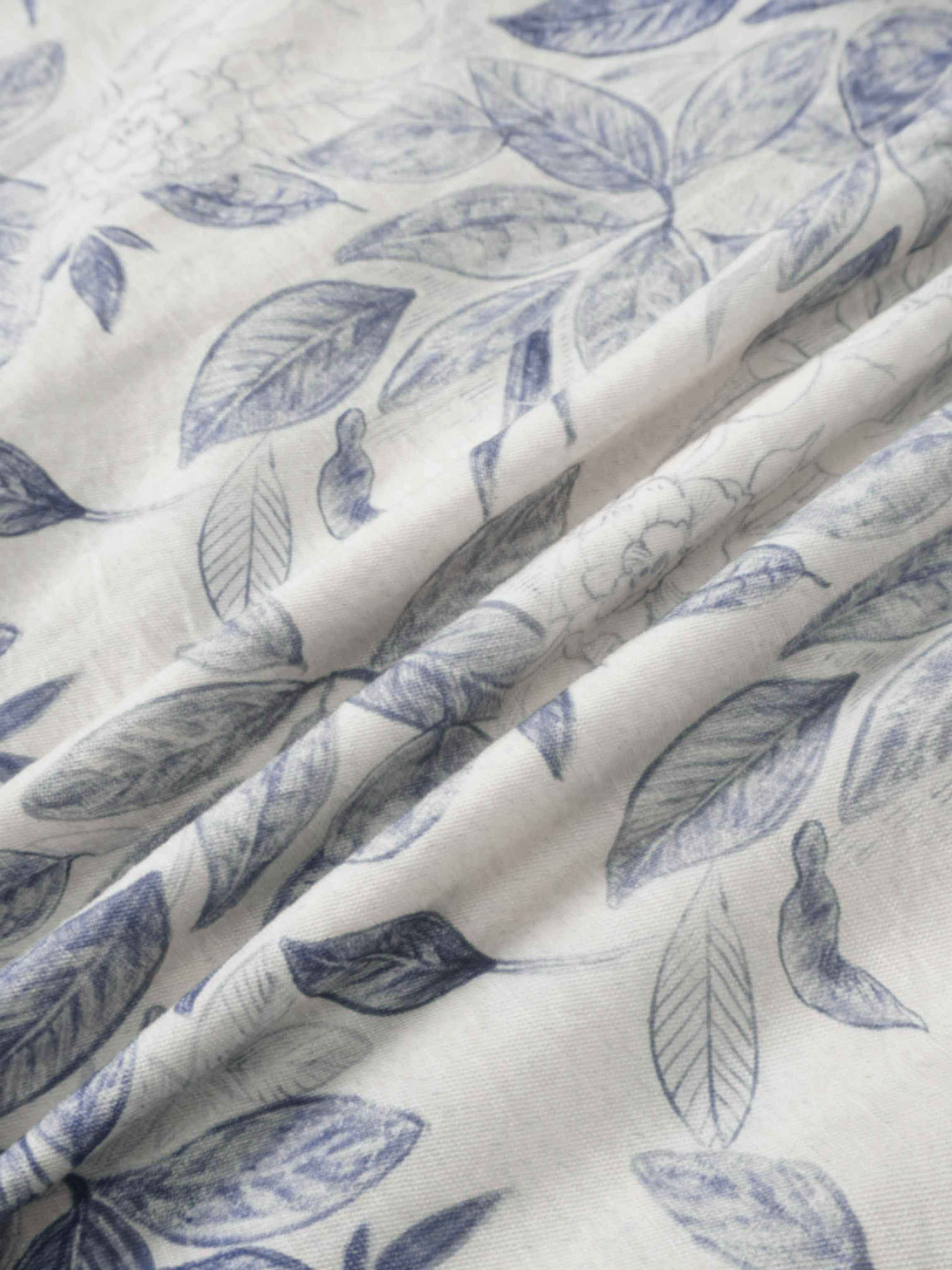 Long Button Down Shirtdress-Blue Leaves