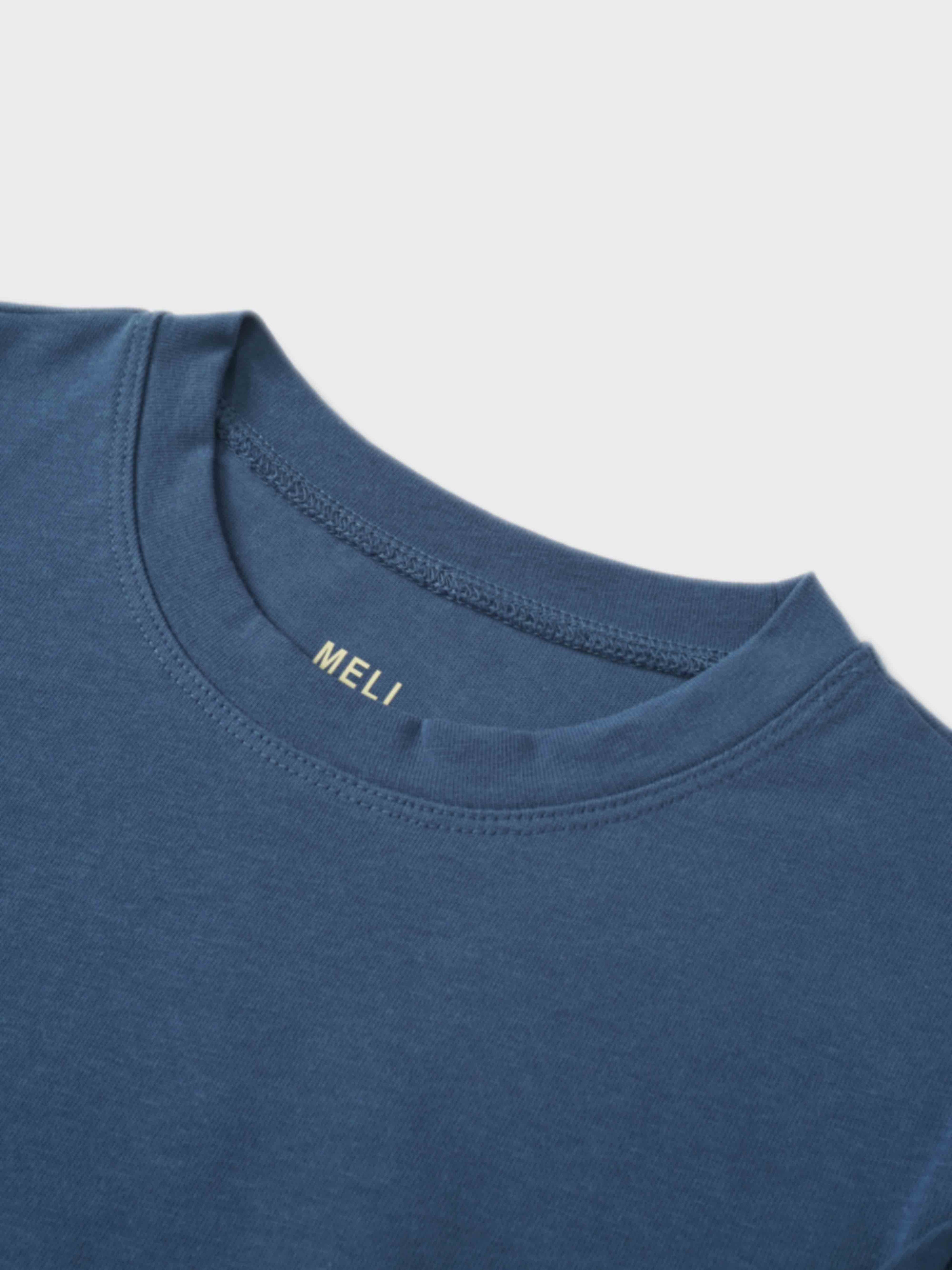 Pleat Seam T-shirt-Denim Blue