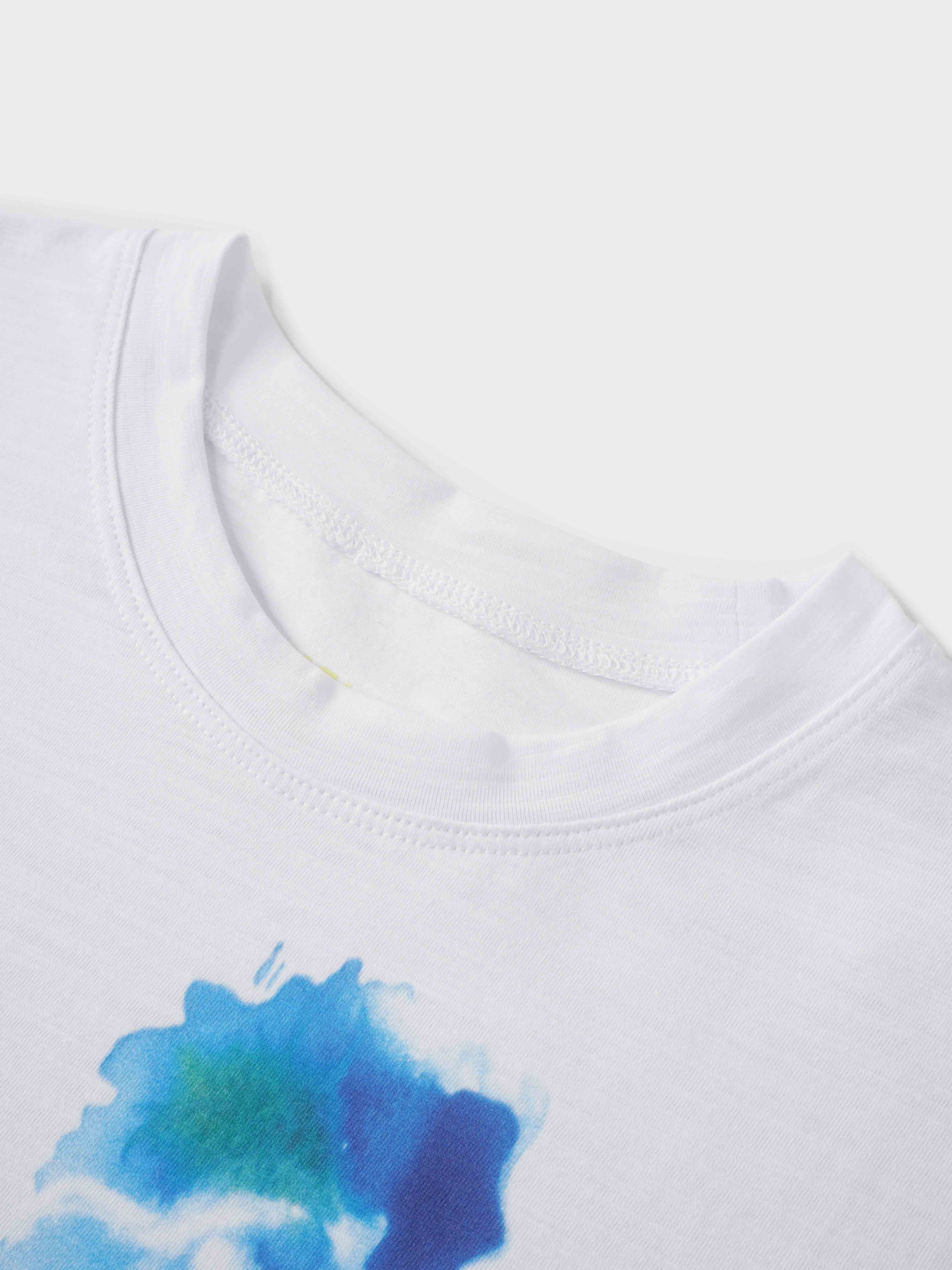 Floral Motif Oversized Tee-Blue
