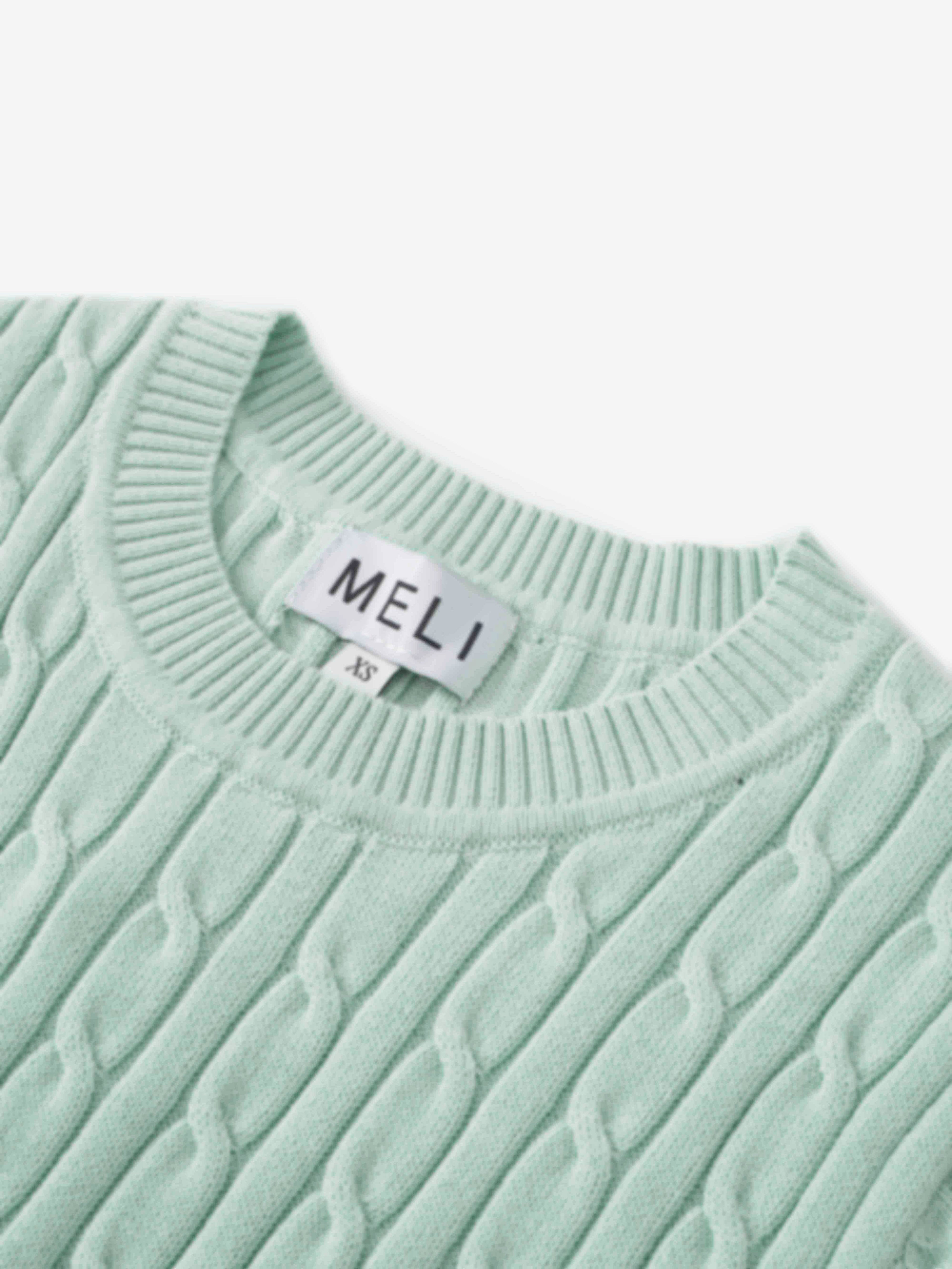 Crew Neck Cable Sweater-Aqua