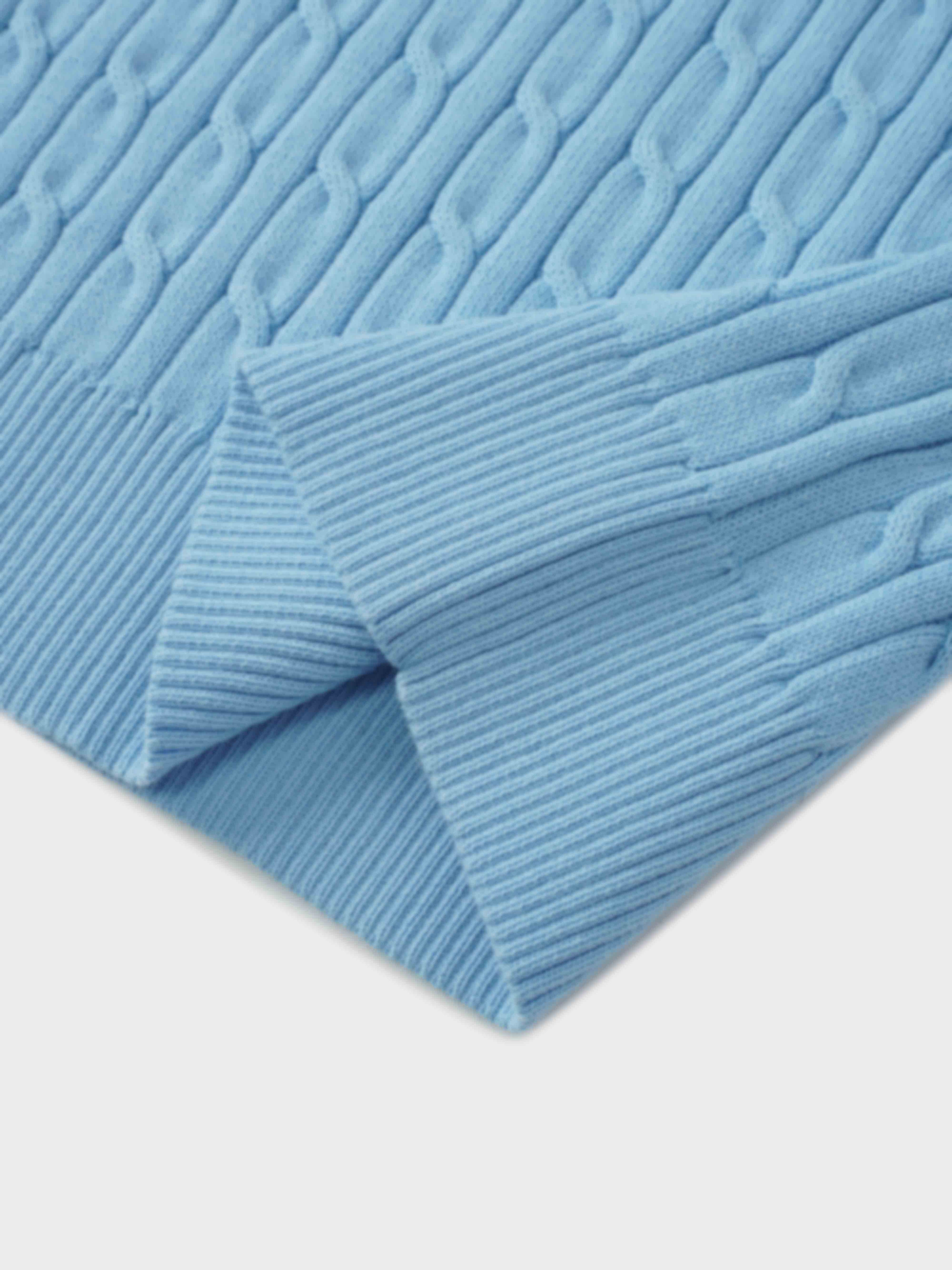 Crew Neck Cable Sweater-Light Blue