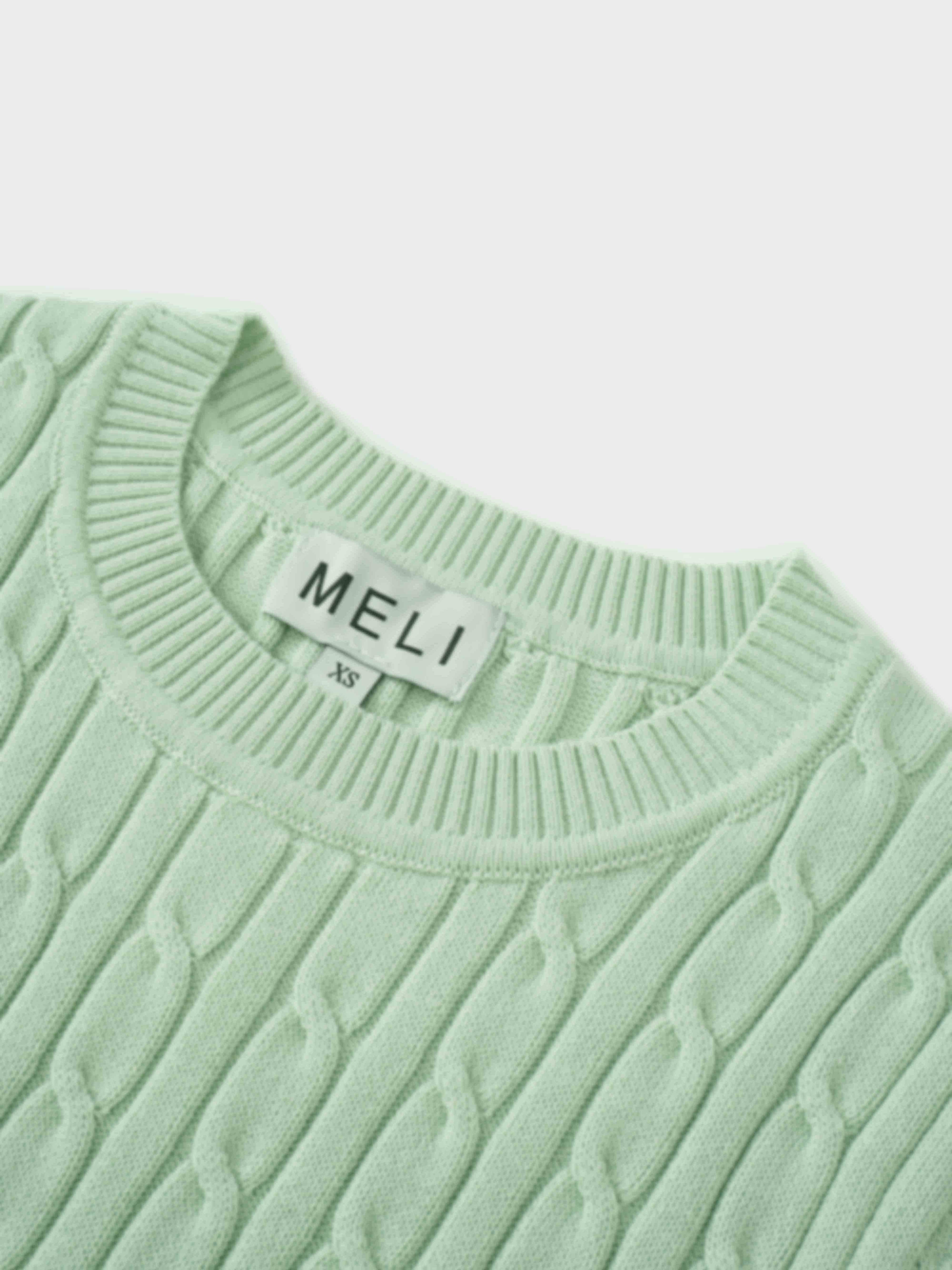 Crew Neck Cable Sweater-Mint