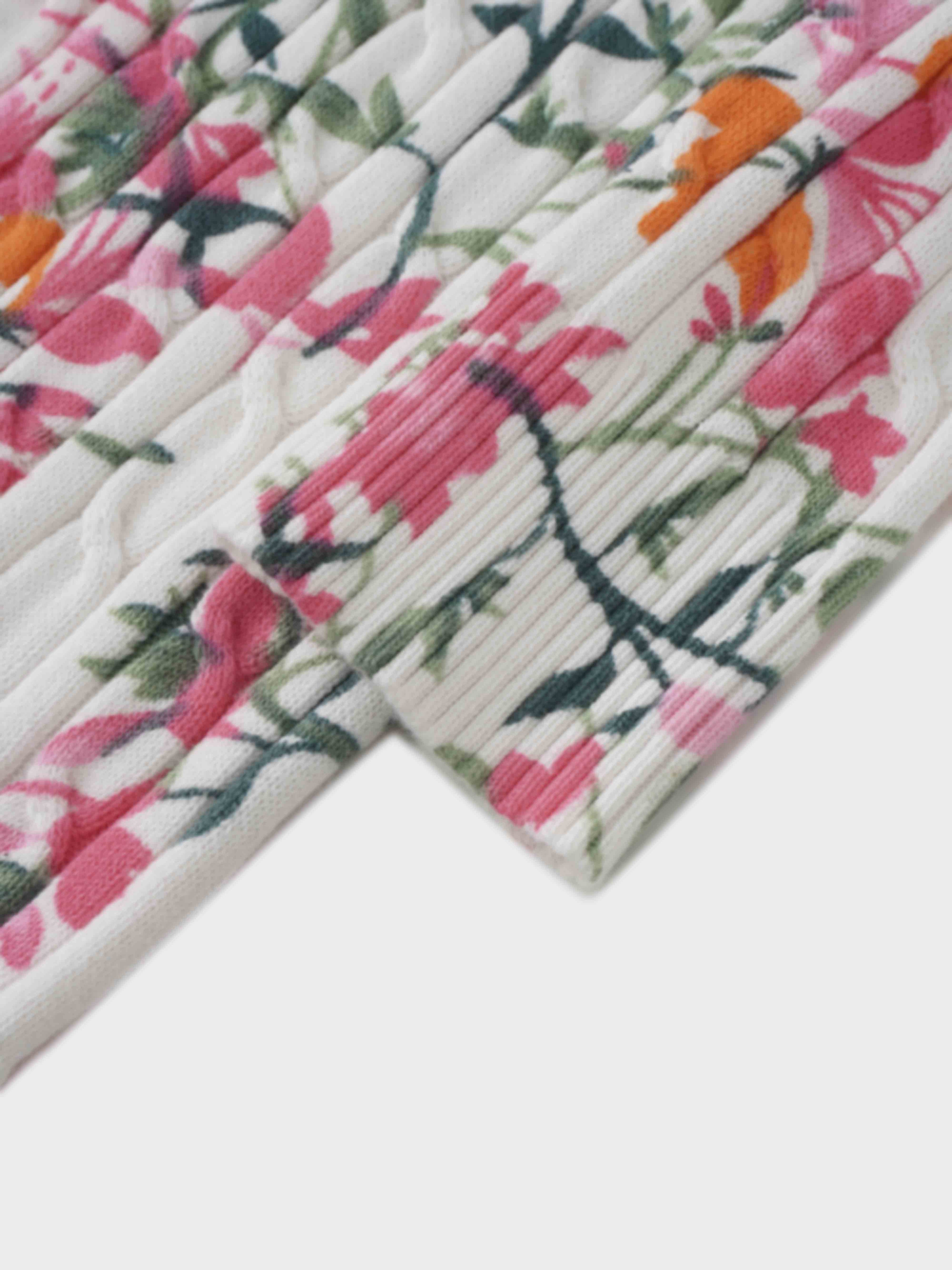 Printed Cable Sweater-Pink Floral