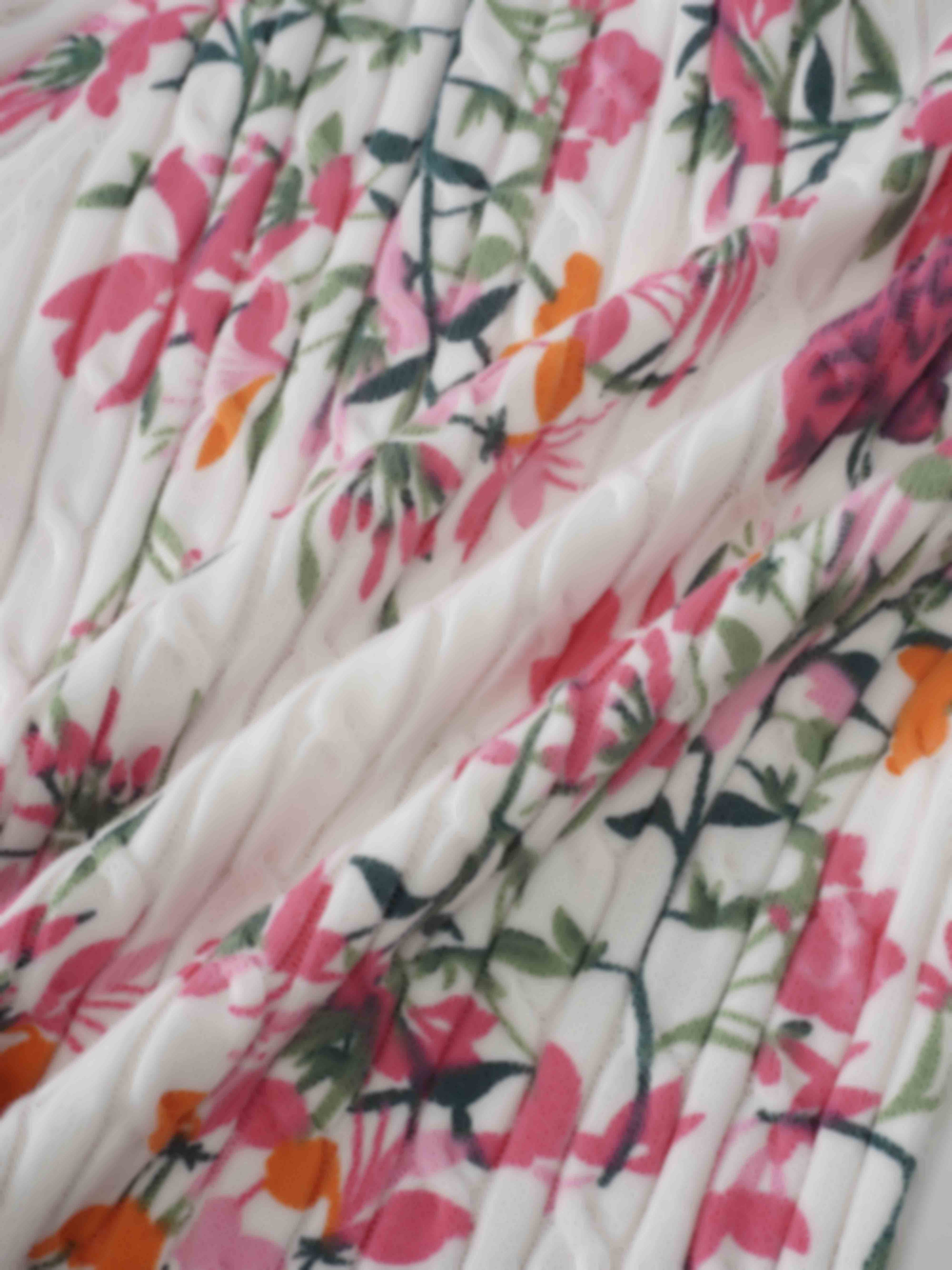 Printed Cable Sweater-Pink Floral