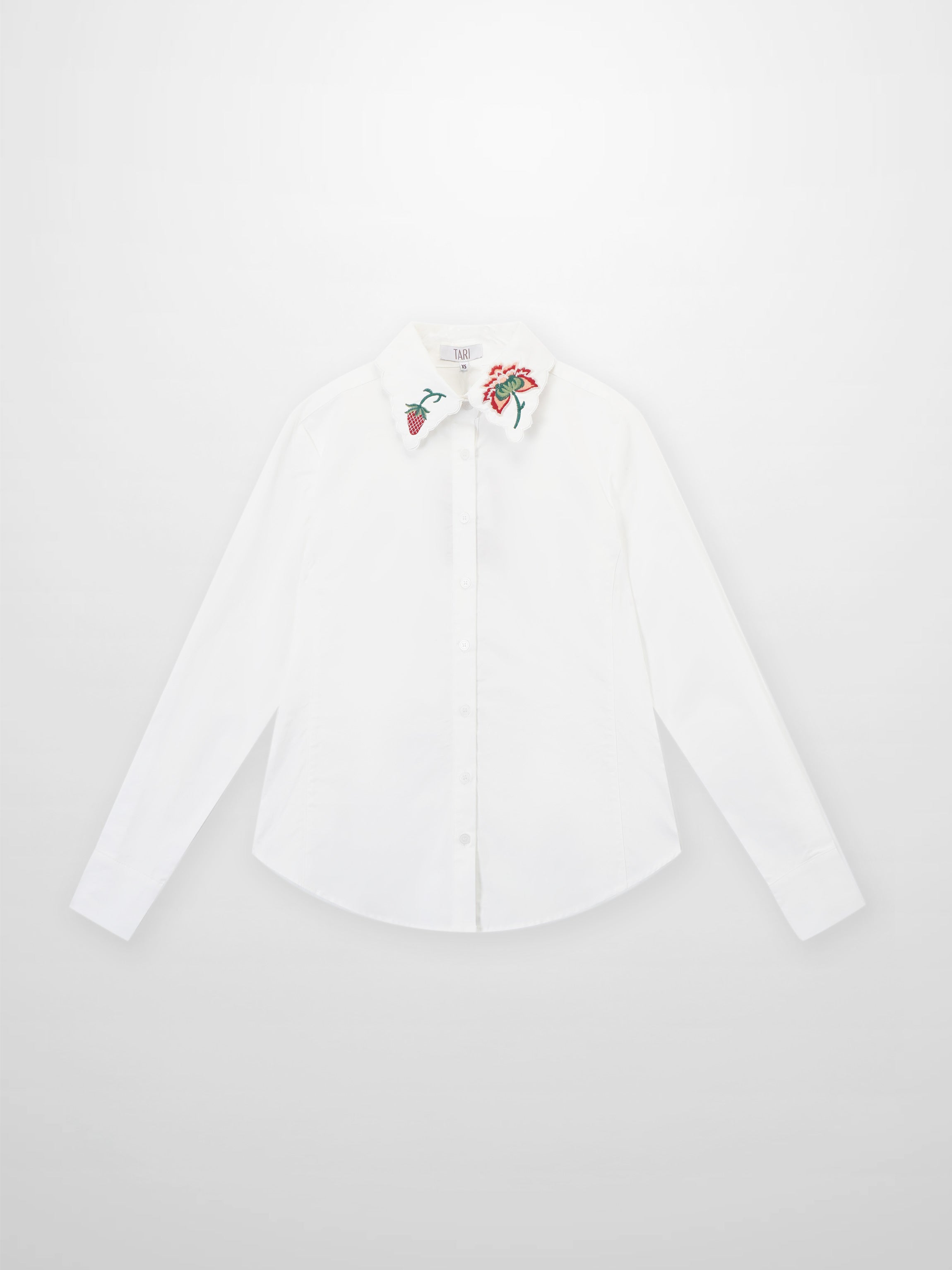 Embroidered Collar Button Down Blouse-White