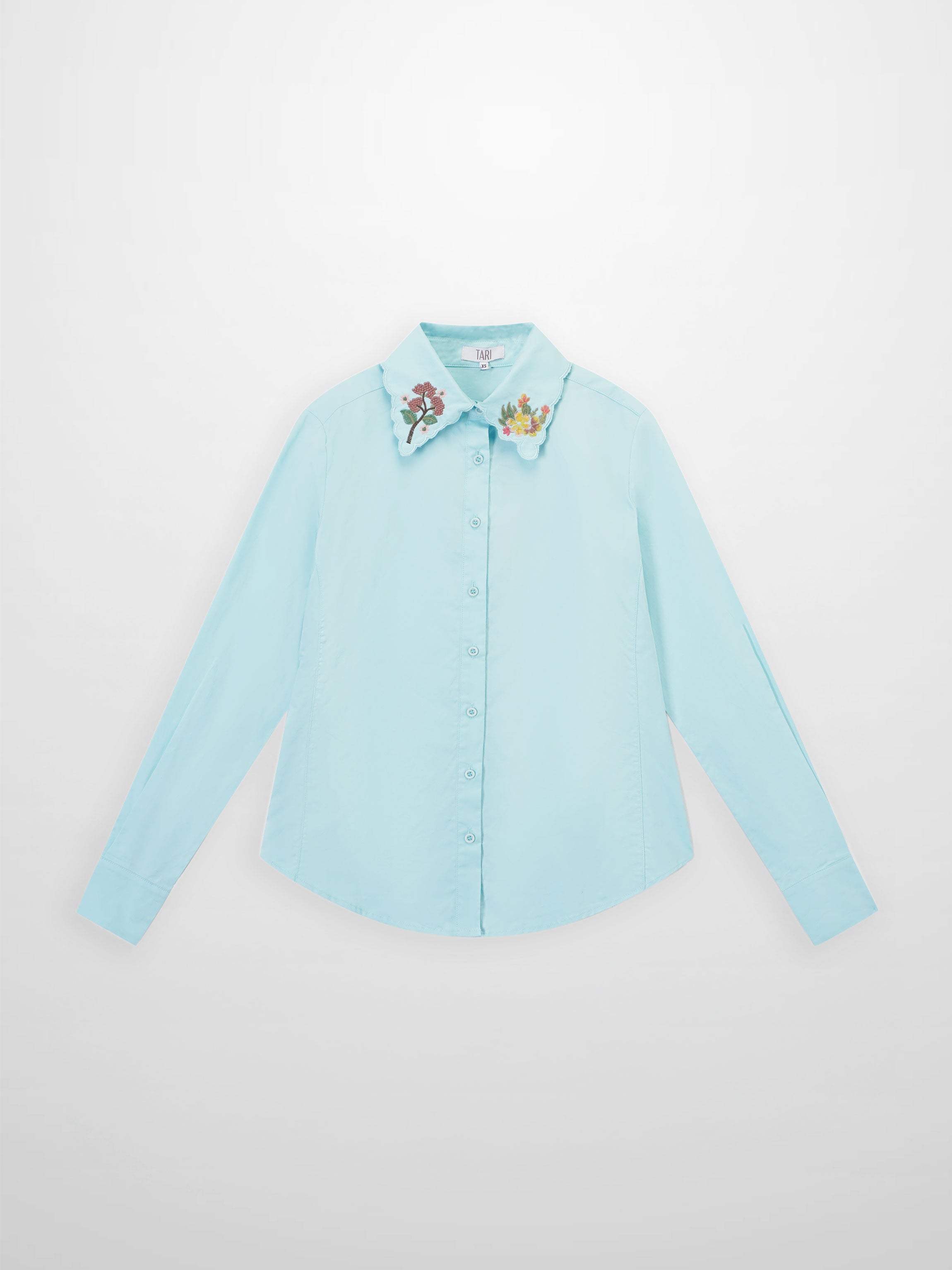 Embroidered Collar Button Down Blouse-Mint