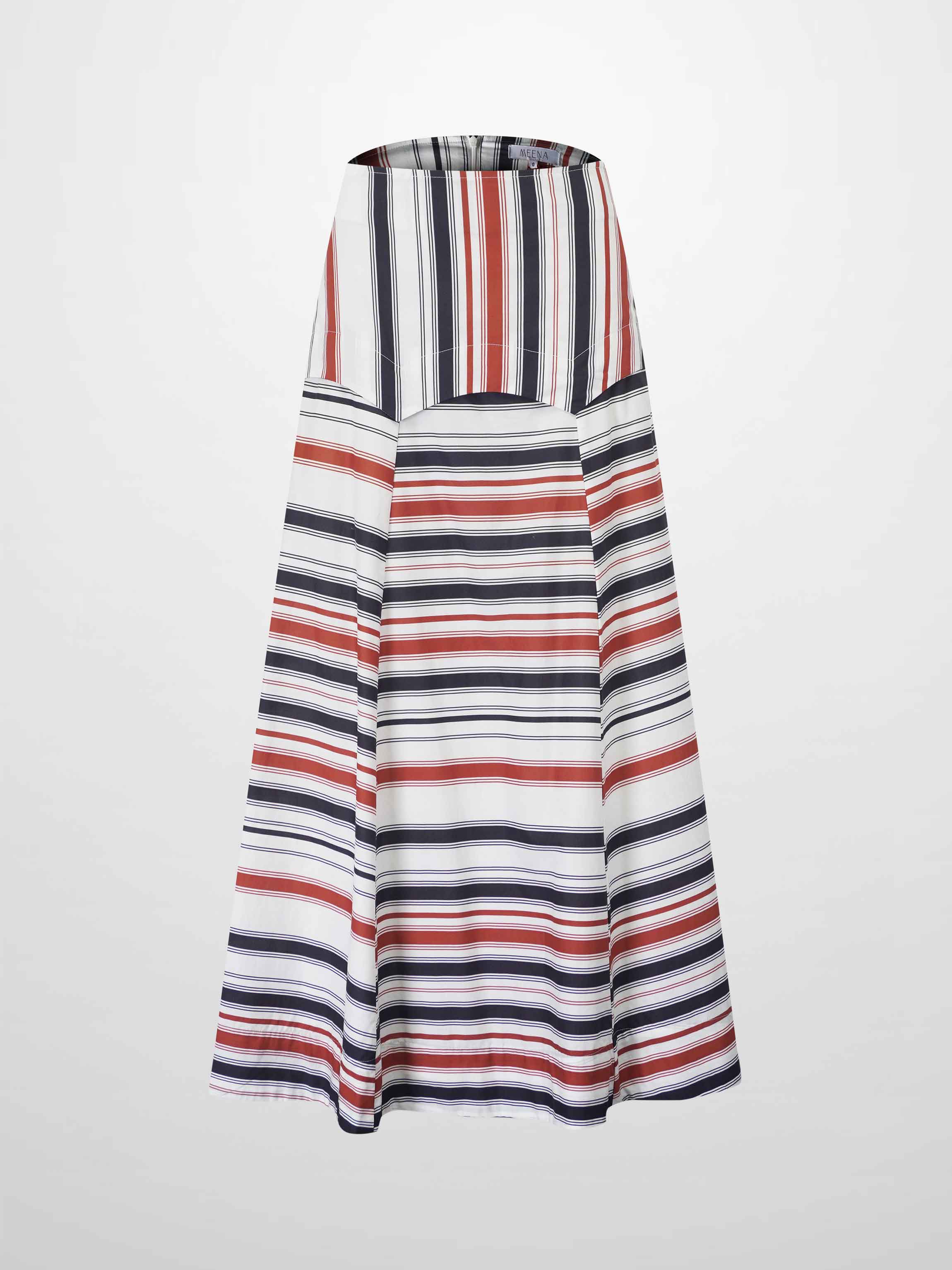 Pointed Yoke Skirt-Multi Stripe