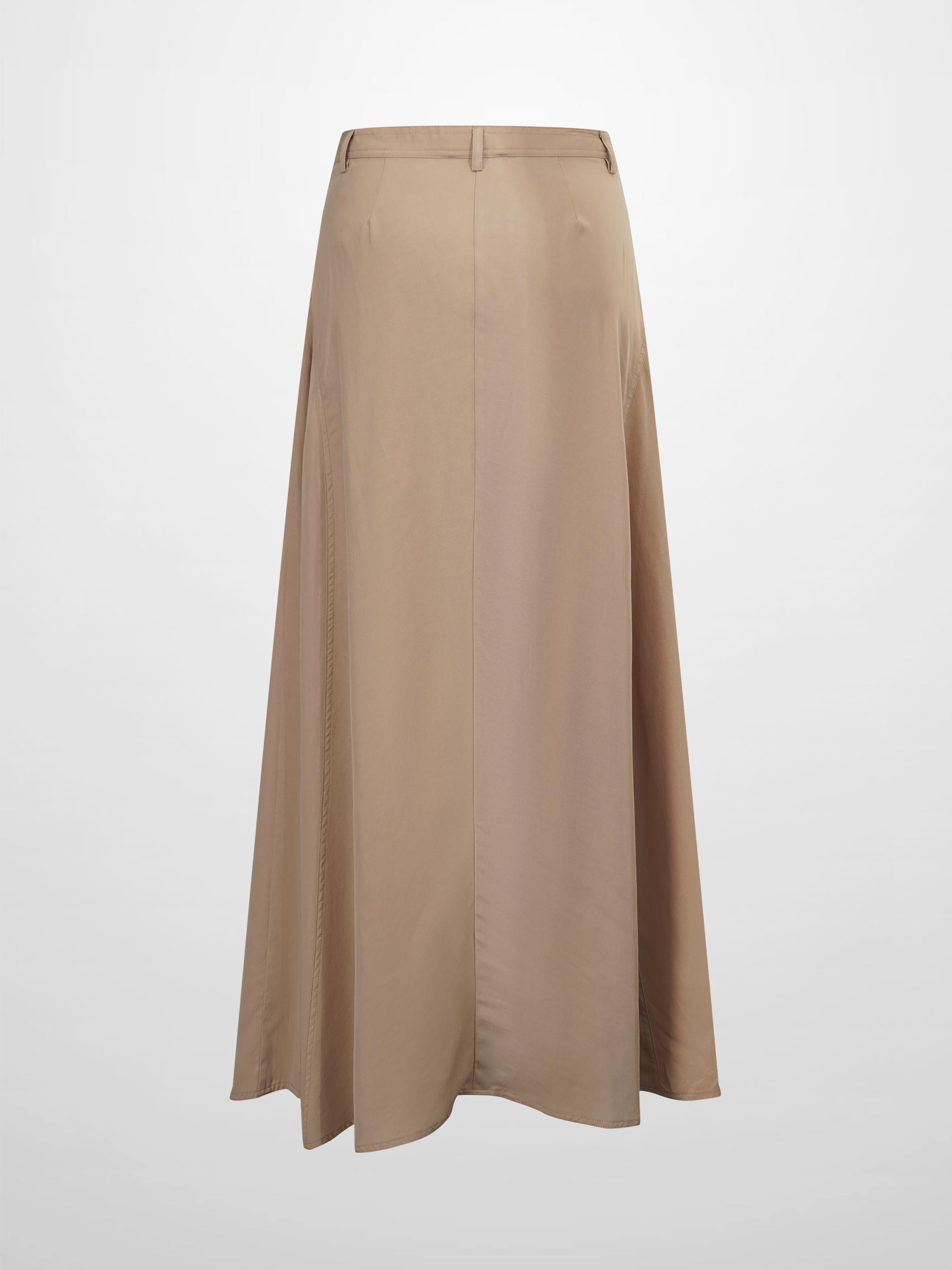 Tencel Yoke Button Down Skirt-Tan