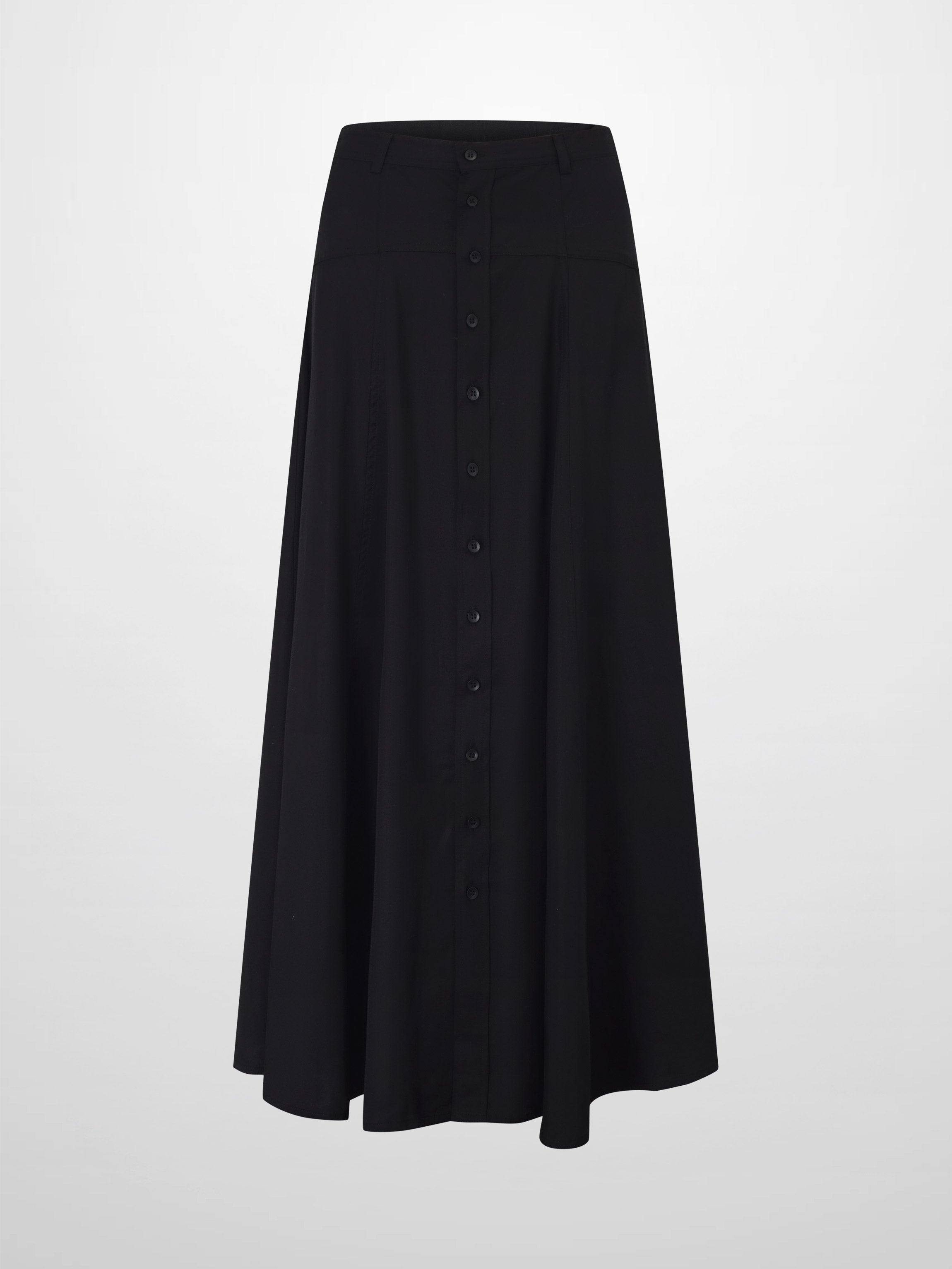 Tencel Yoke Button Down Skirt-Black