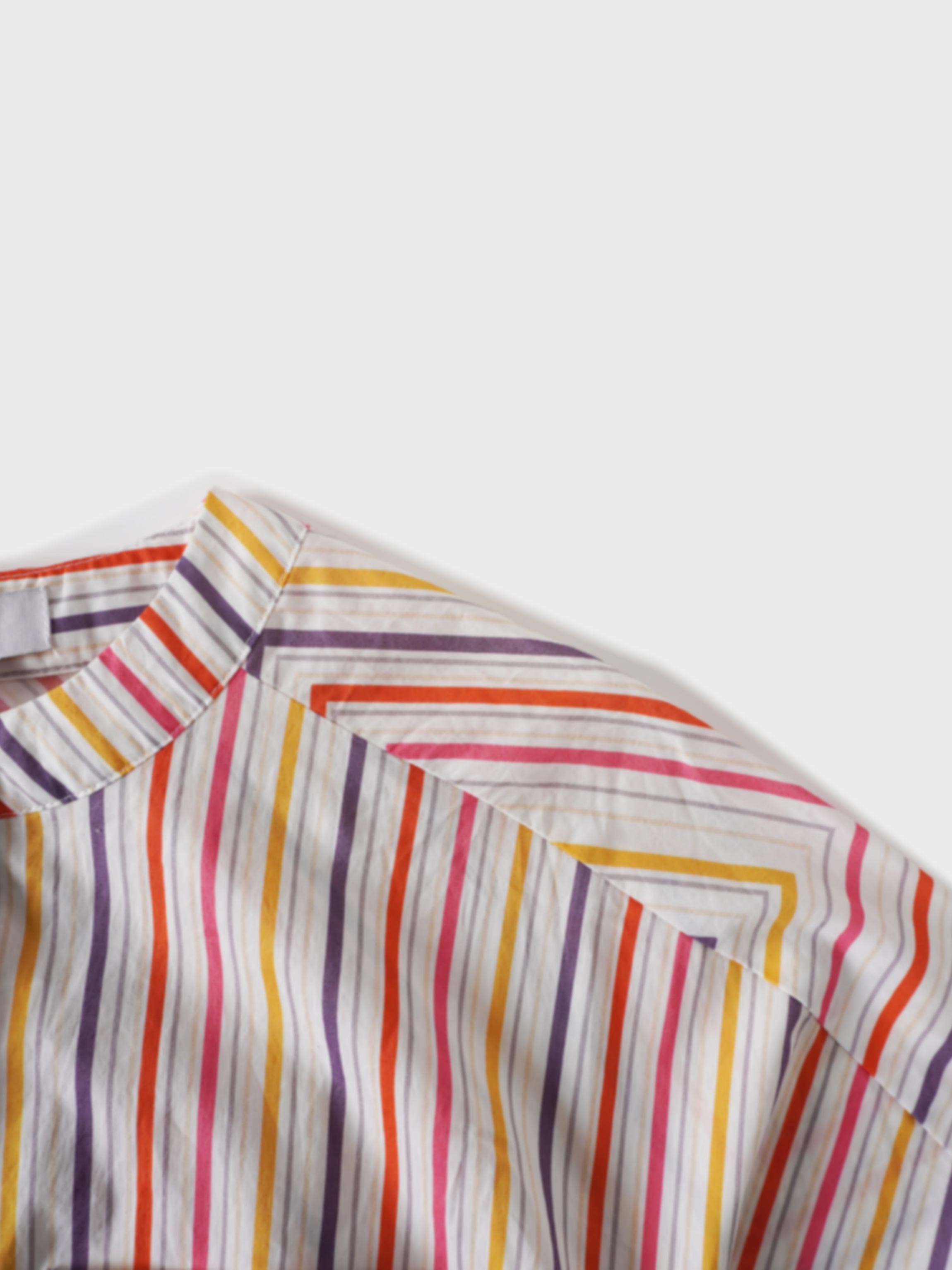 Belted Wide Sleeve Dress-Colored Stripe