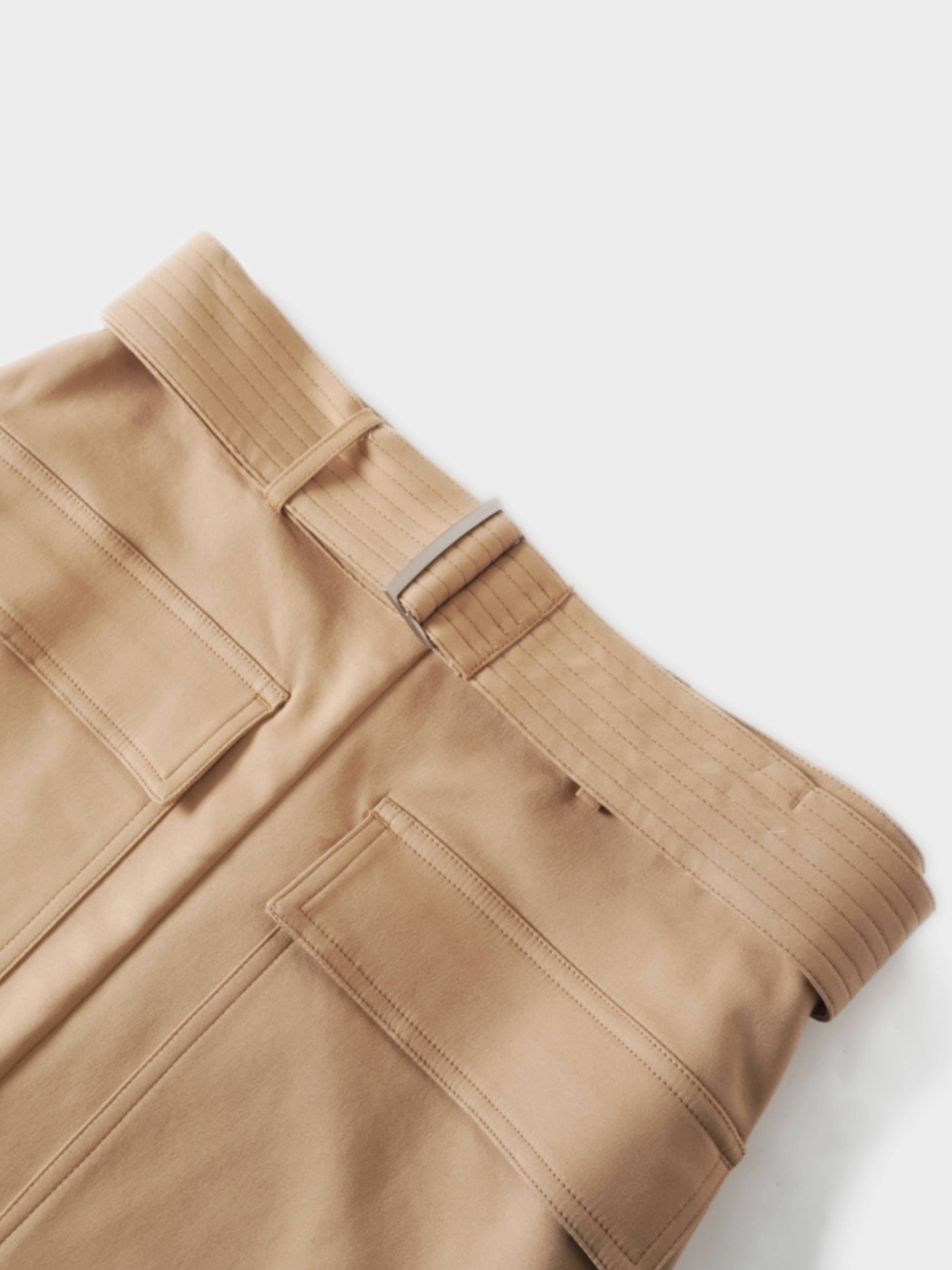 Belted Straight Cargo Pocket Skirt-Tan