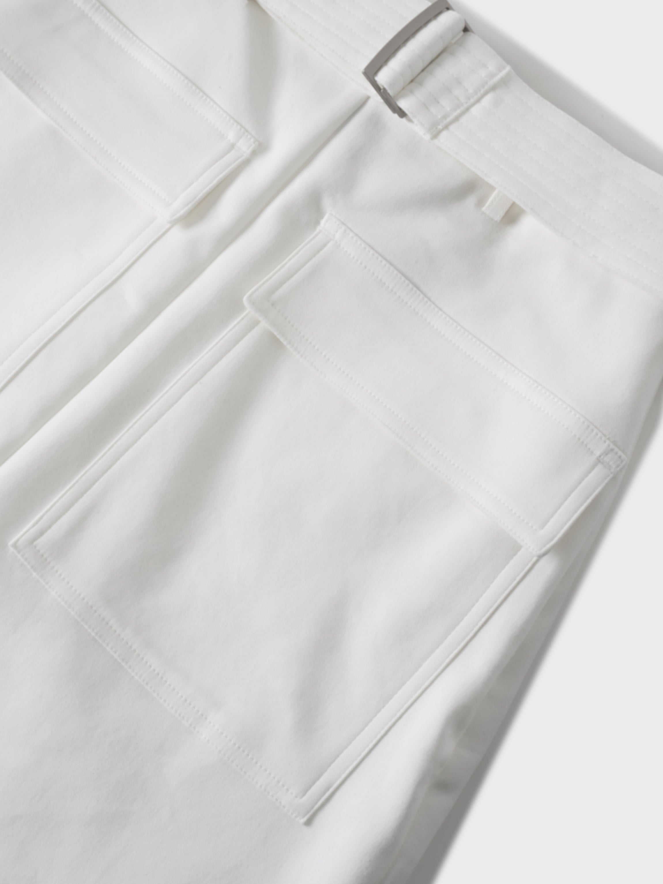 Belted Straight Cargo Pocket Skirt-White