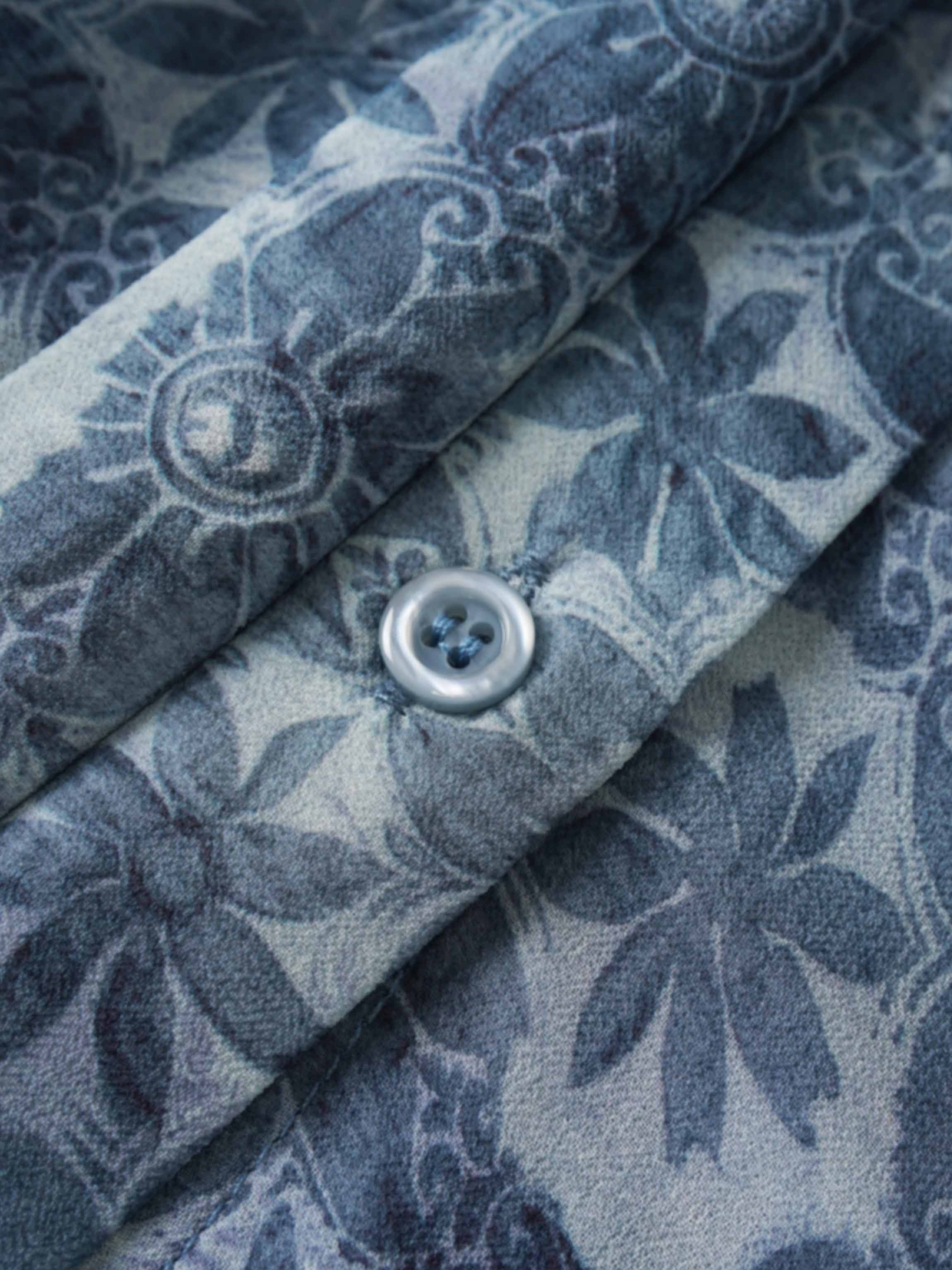 Button Down Bow Blouse-Soft Blue Floral