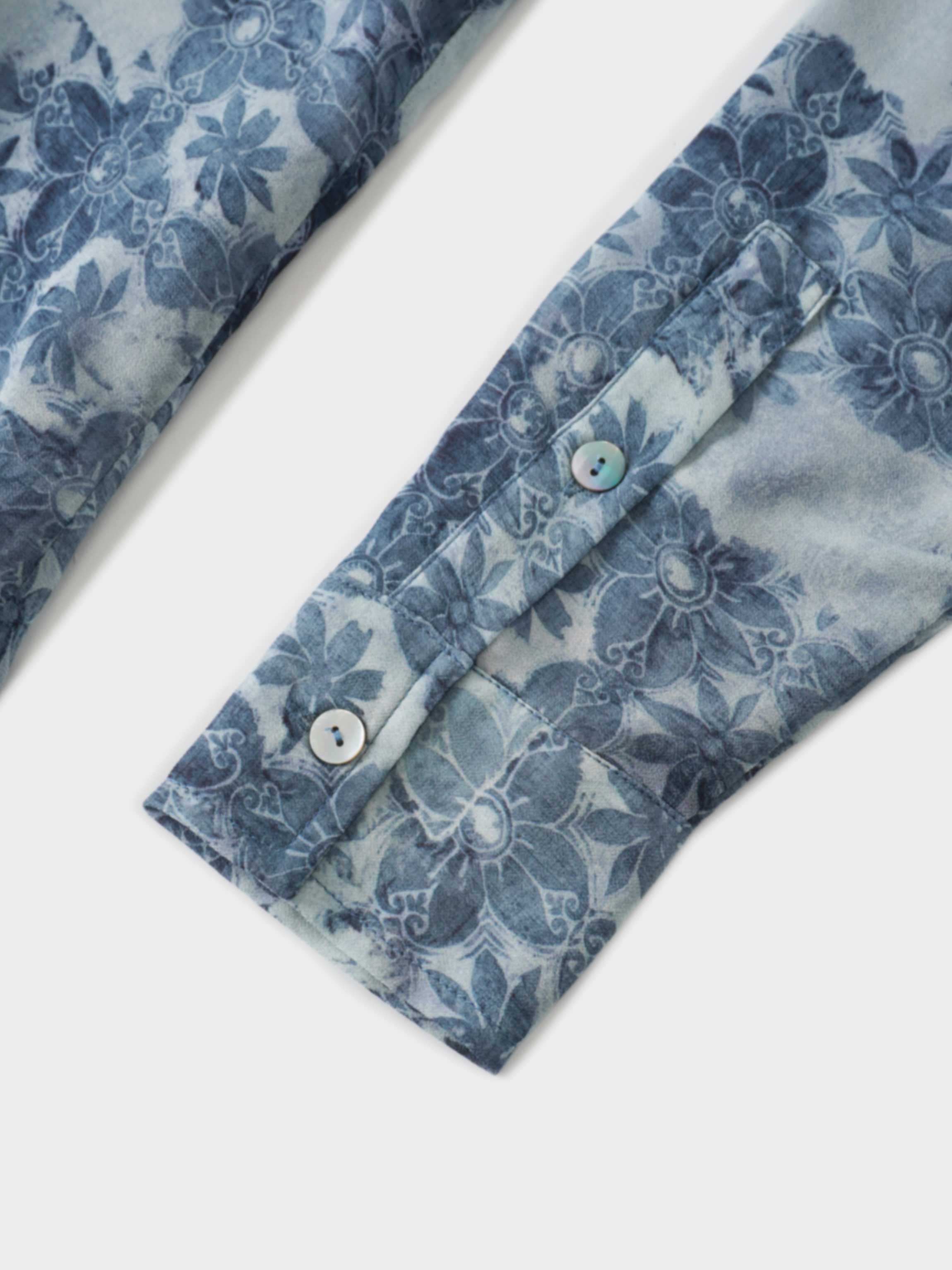 Button Down Bow Blouse-Soft Blue Floral