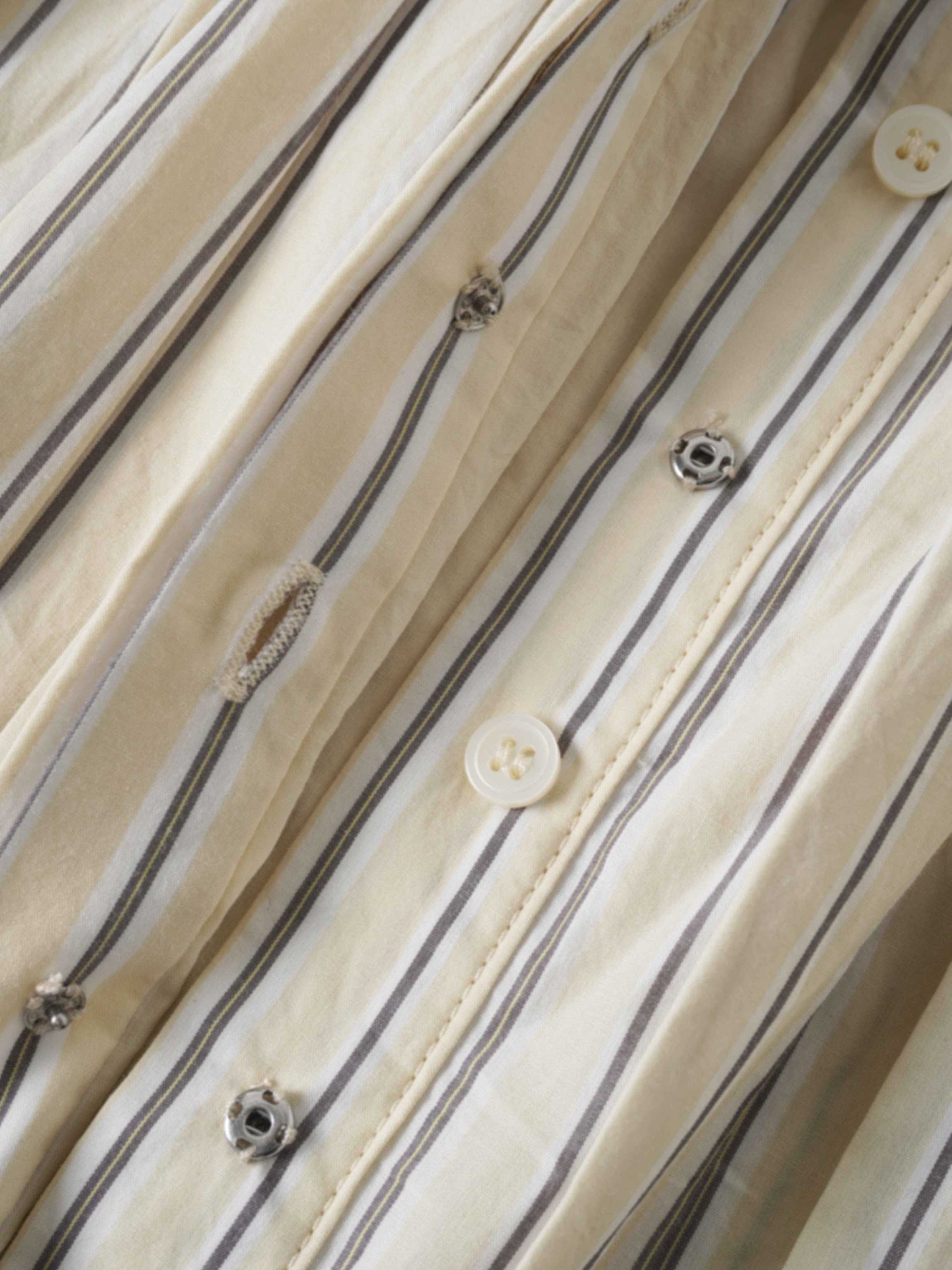 Pleat Front Button Down Dress-Pinstripe