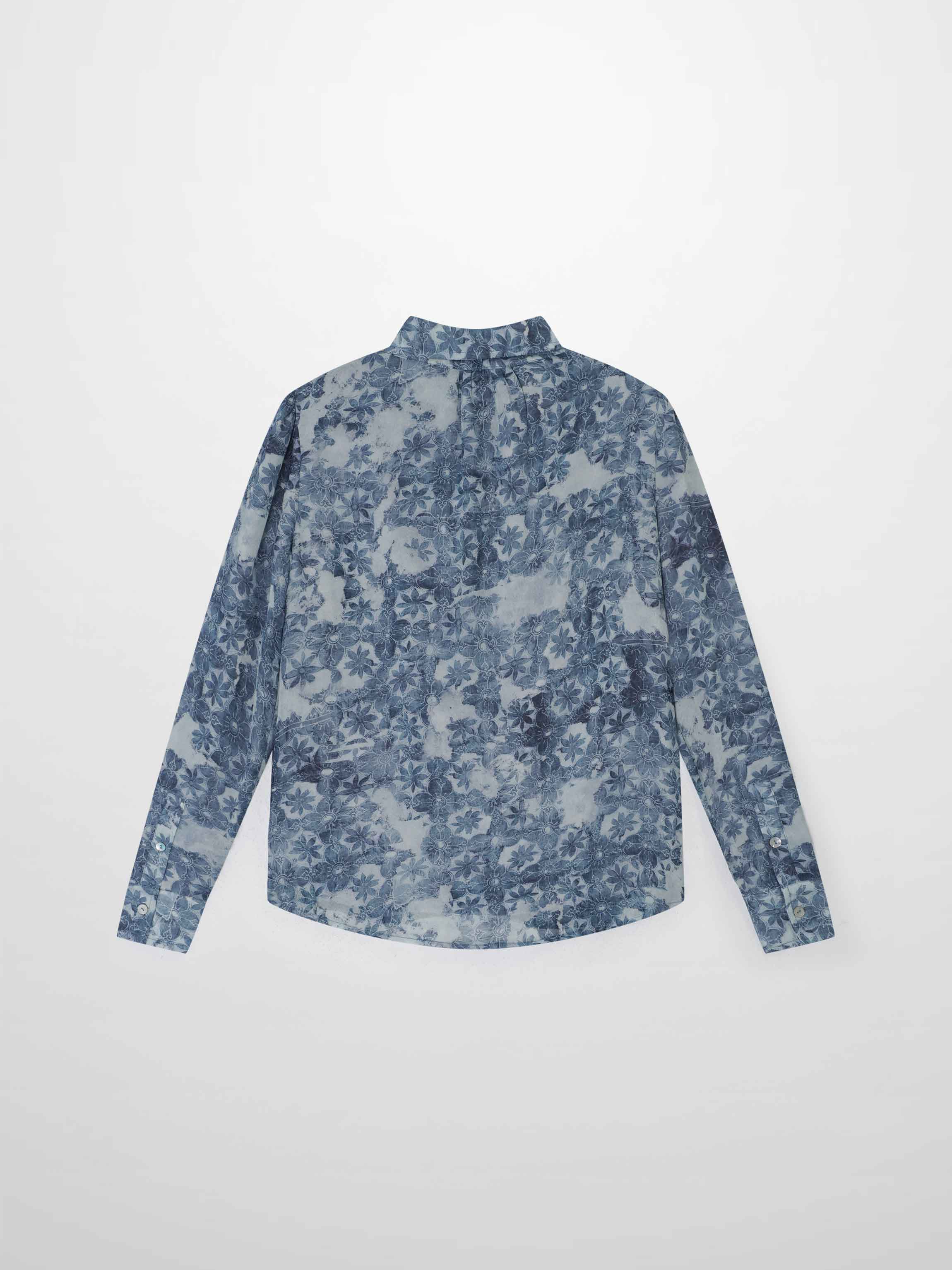 Button Down Bow Blouse-Soft Blue Floral