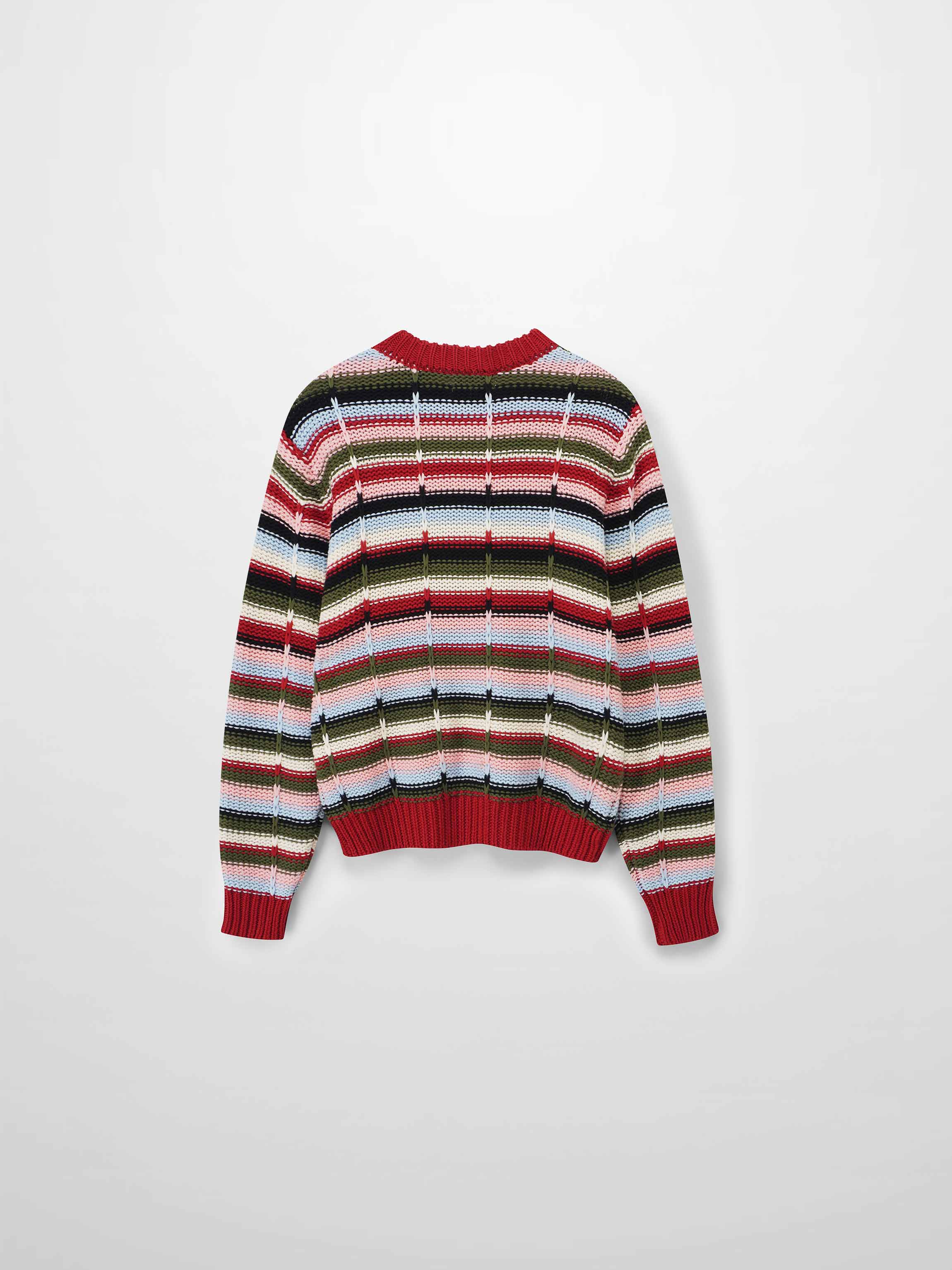 Overstitch Detail Striped Sweater-Burgundy