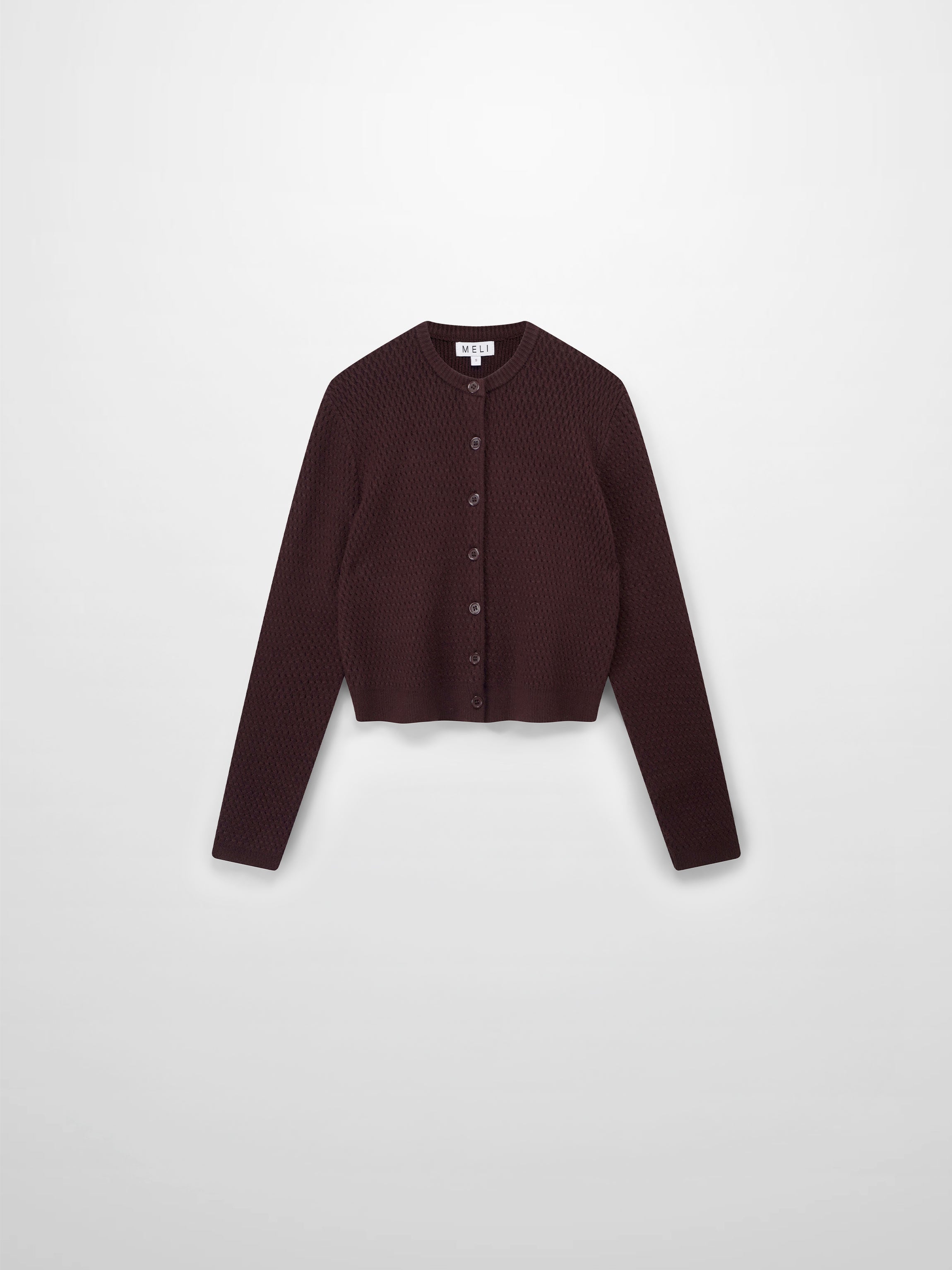 Textured Crew Cardigan-Chocolate Brown