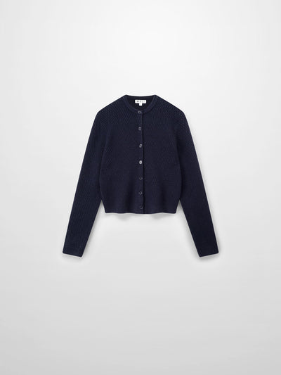 Textured Crew Cardigan-Navy