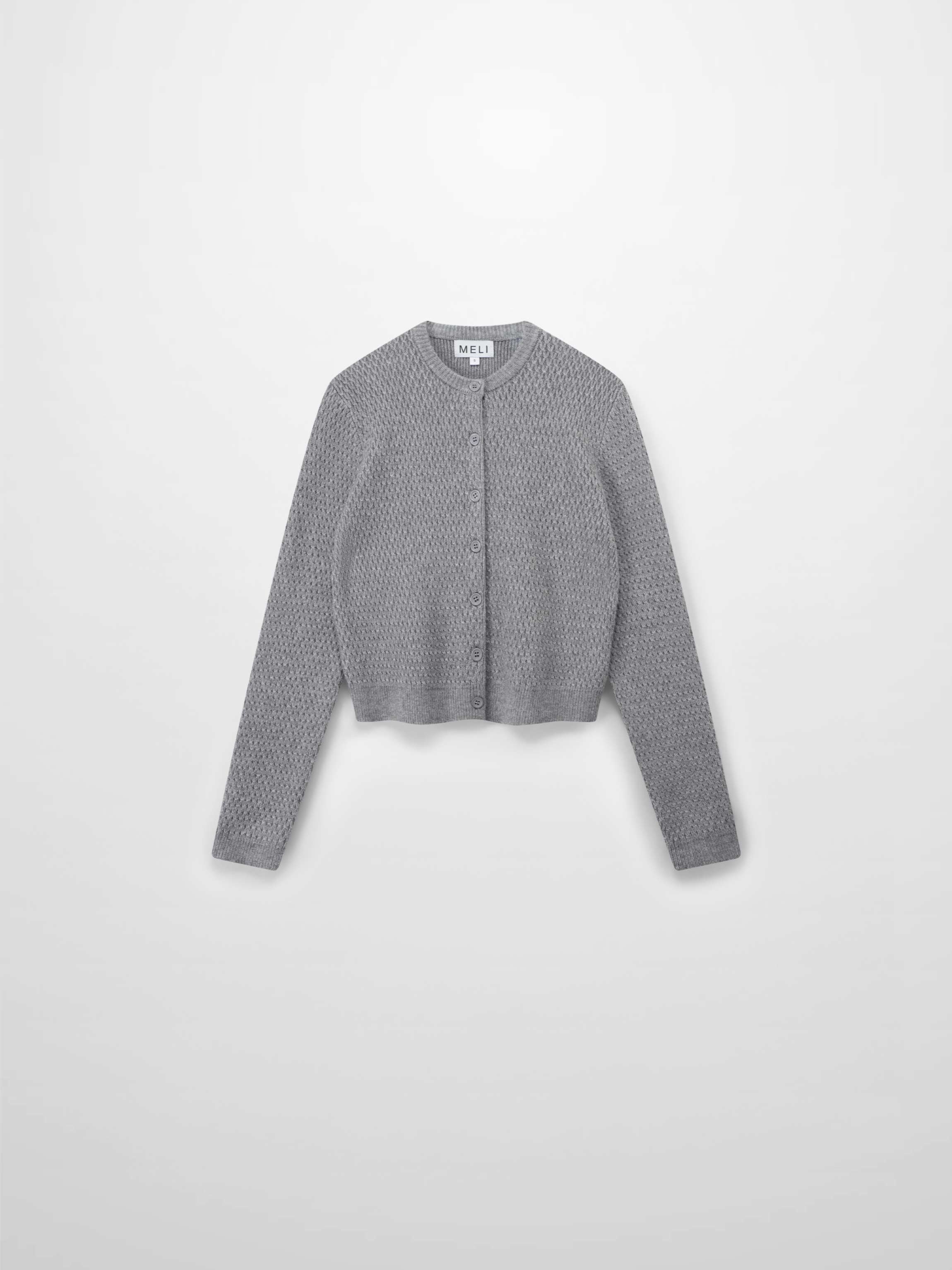 Textured Crew Cardigan-Grey