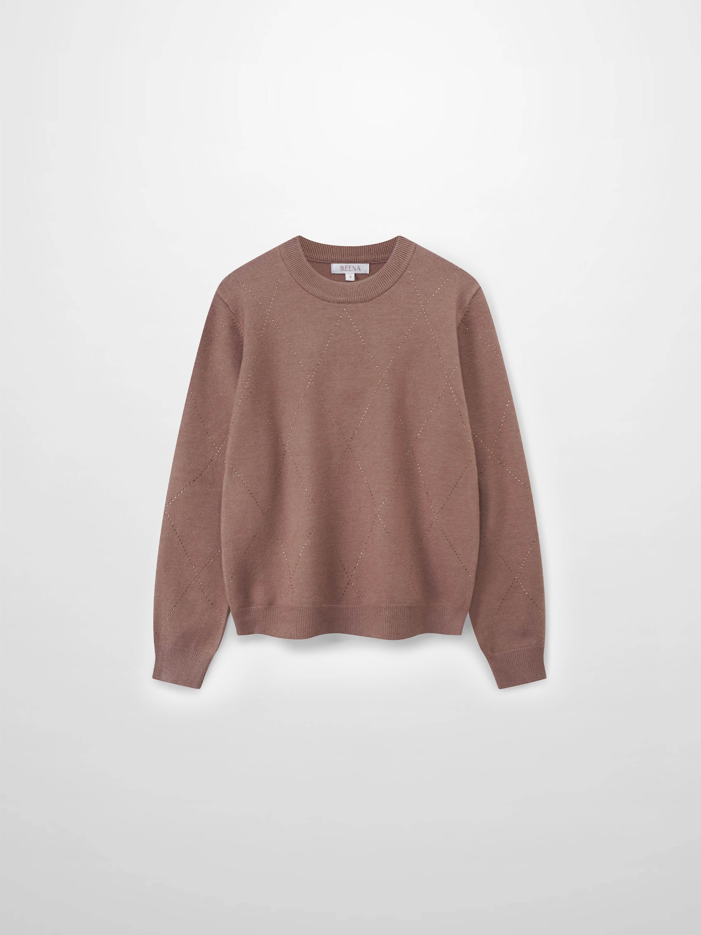 Diamond Stud Design Sweater-Mocha Mousse
