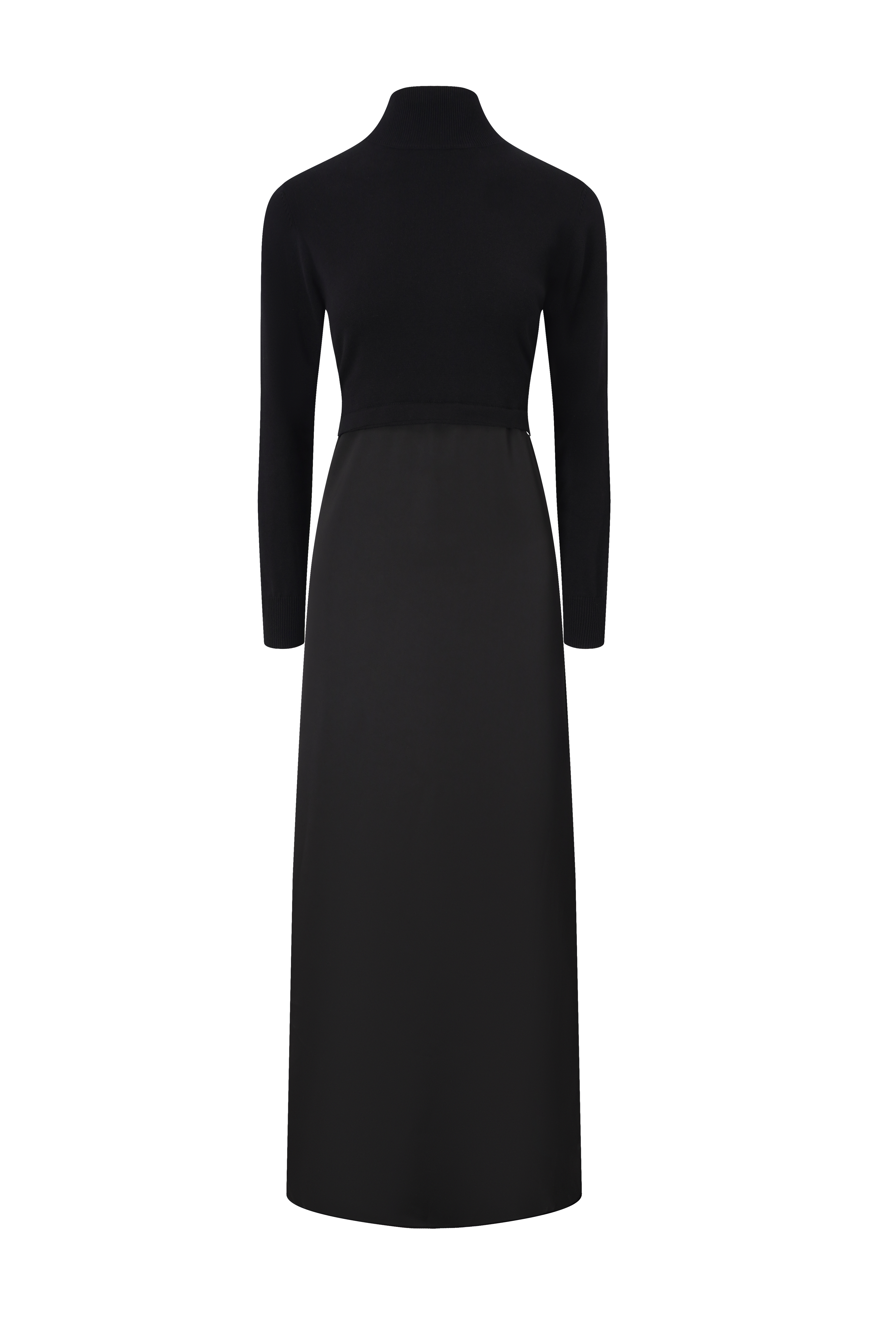 Knit Top Mock Neck Dress-Black