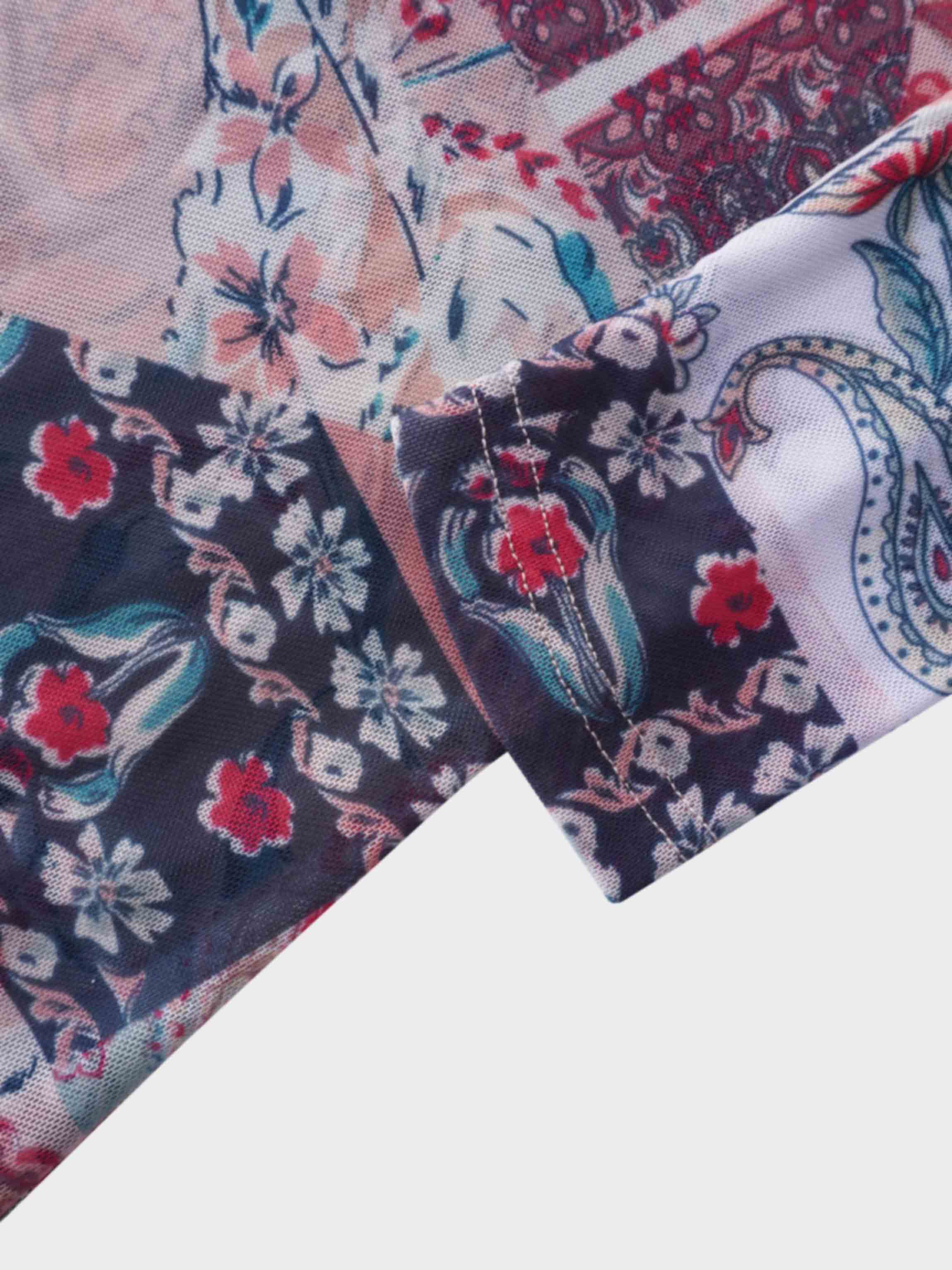 Printed Mesh Crew Neck Top-Vintage Floral