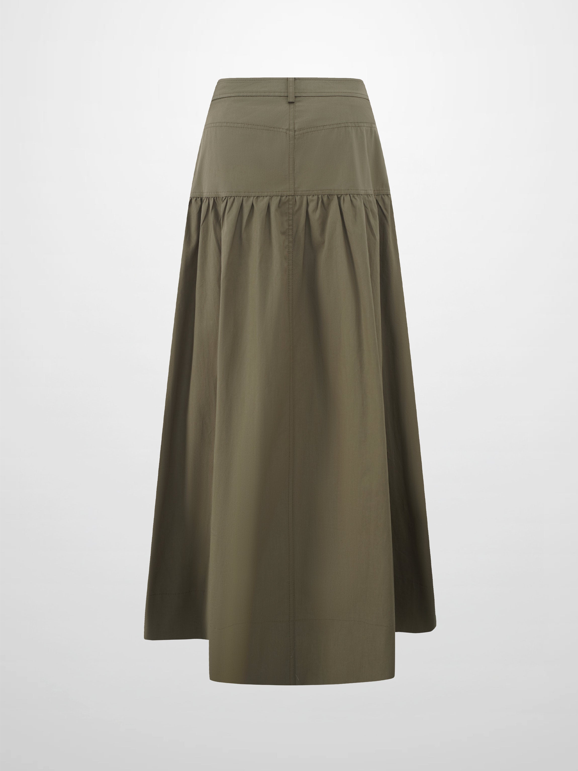 Gathered Drop Waist Yoke Skirt-Olive