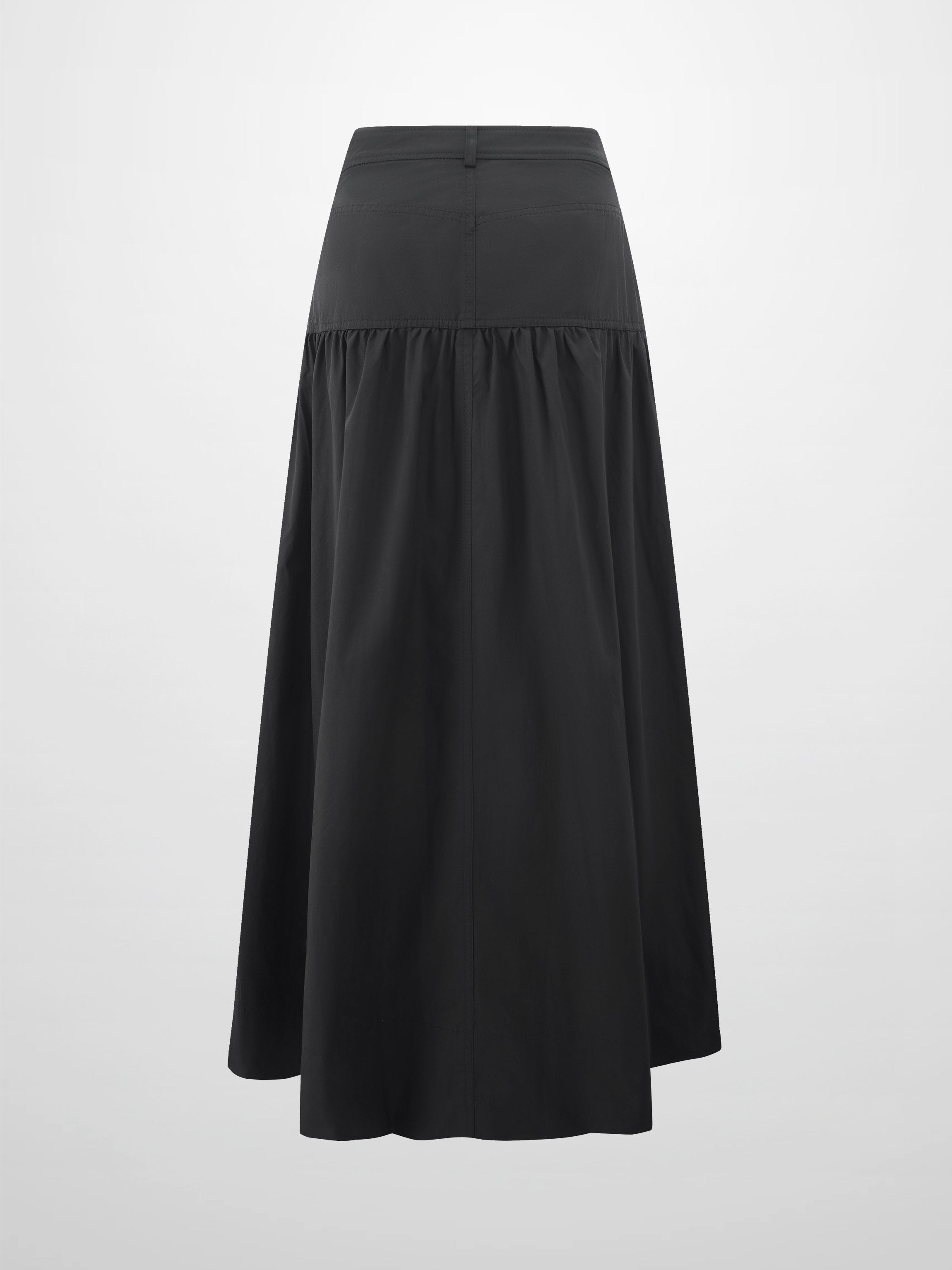 Gathered Drop Waist Yoke Skirt-Black