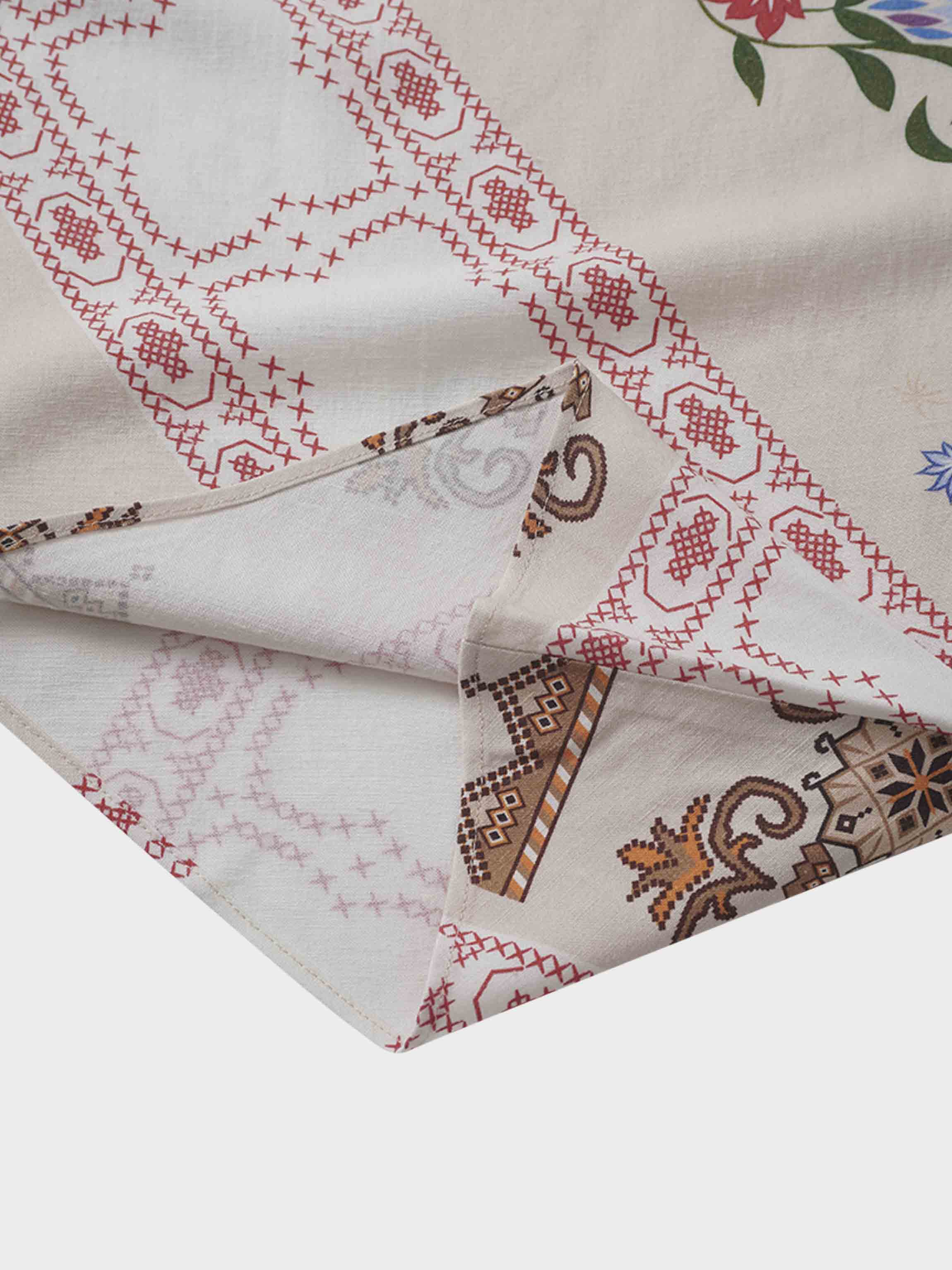 Printed Linen Blend Slip Skirt-Aztec Floral