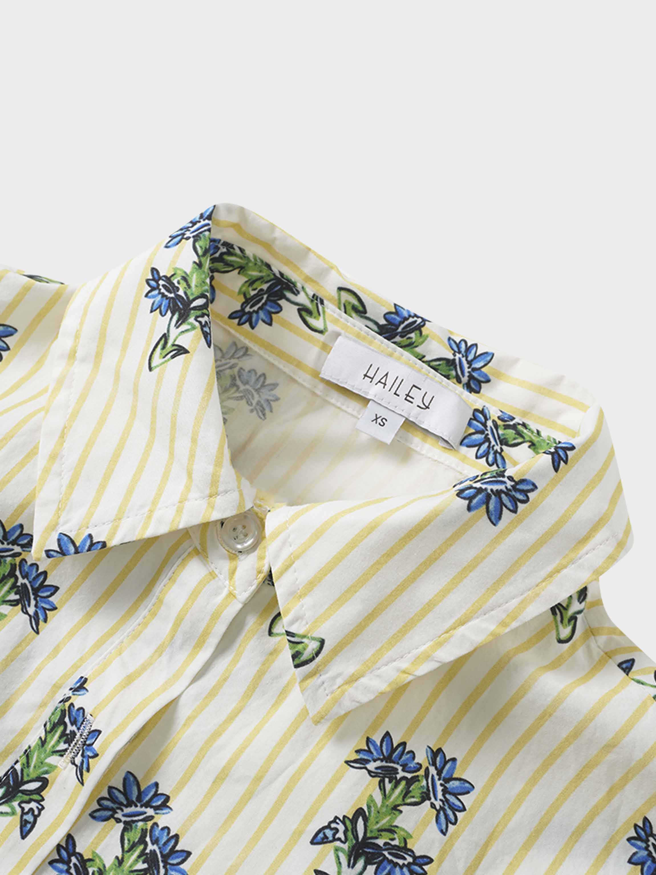 Side Tie Shirtdress-Floral Stripe