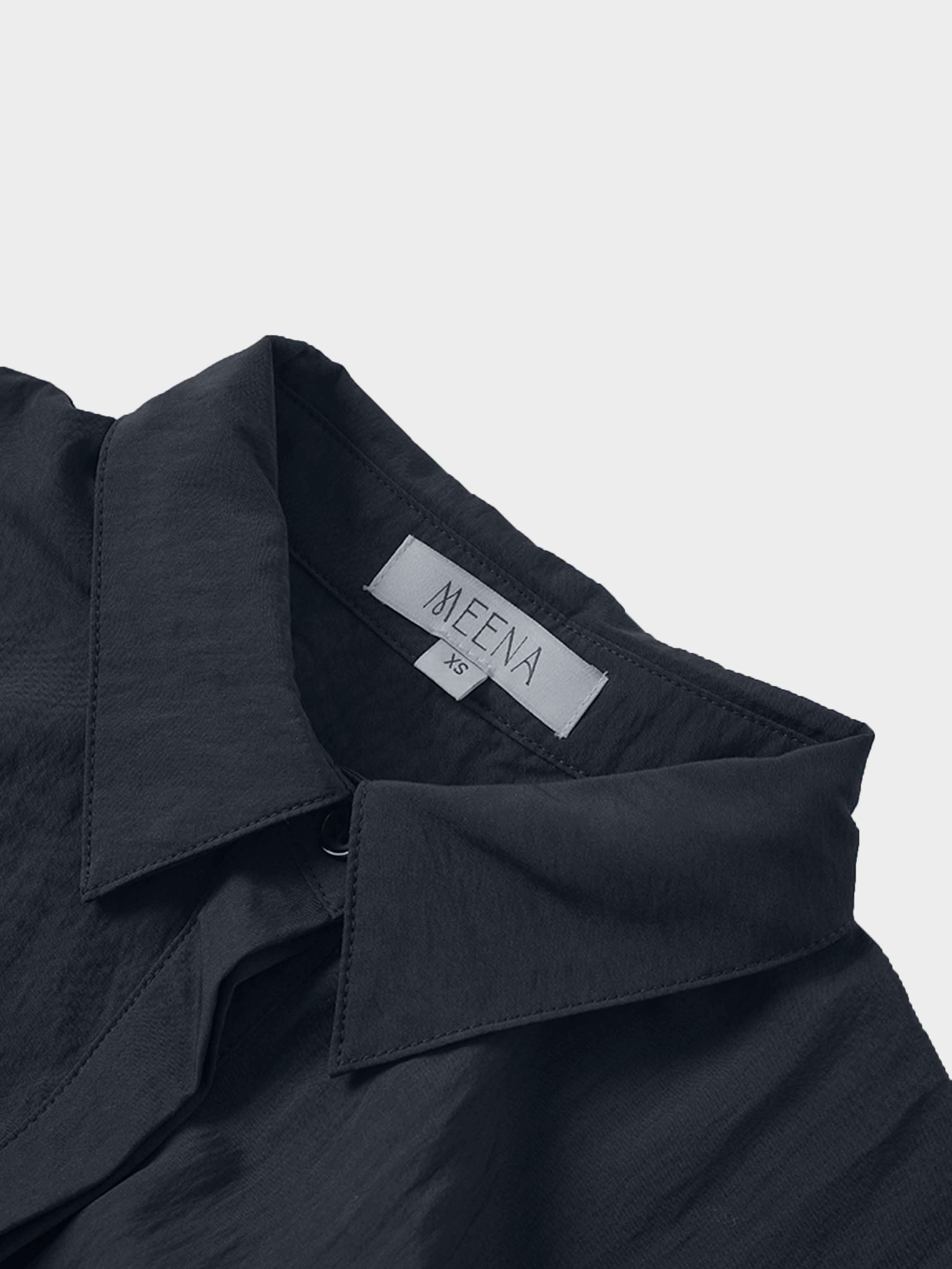 Cotton Yoke Gathered Dress-Navy