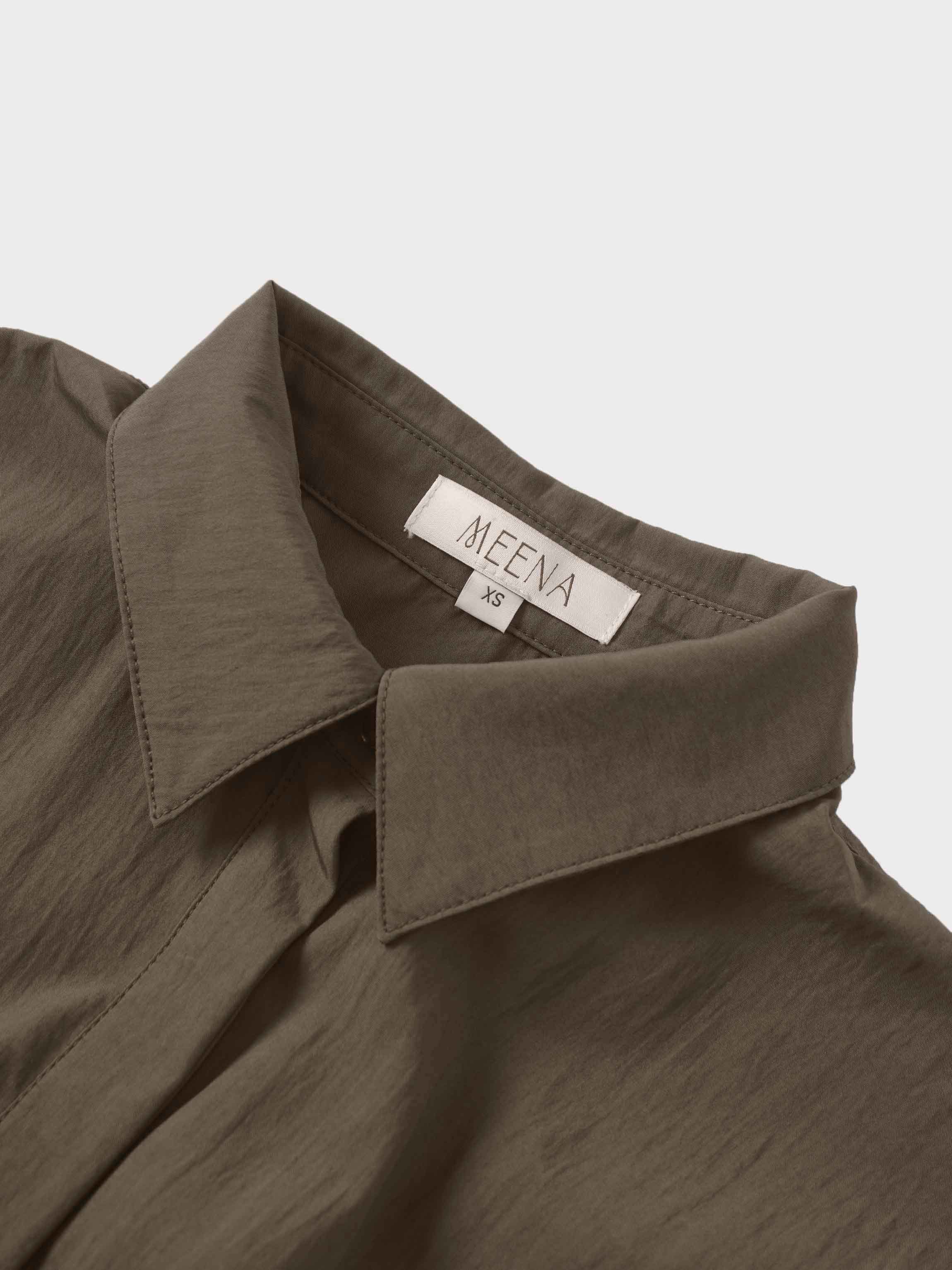 Cotton Yoke Gathered Dress-Brown