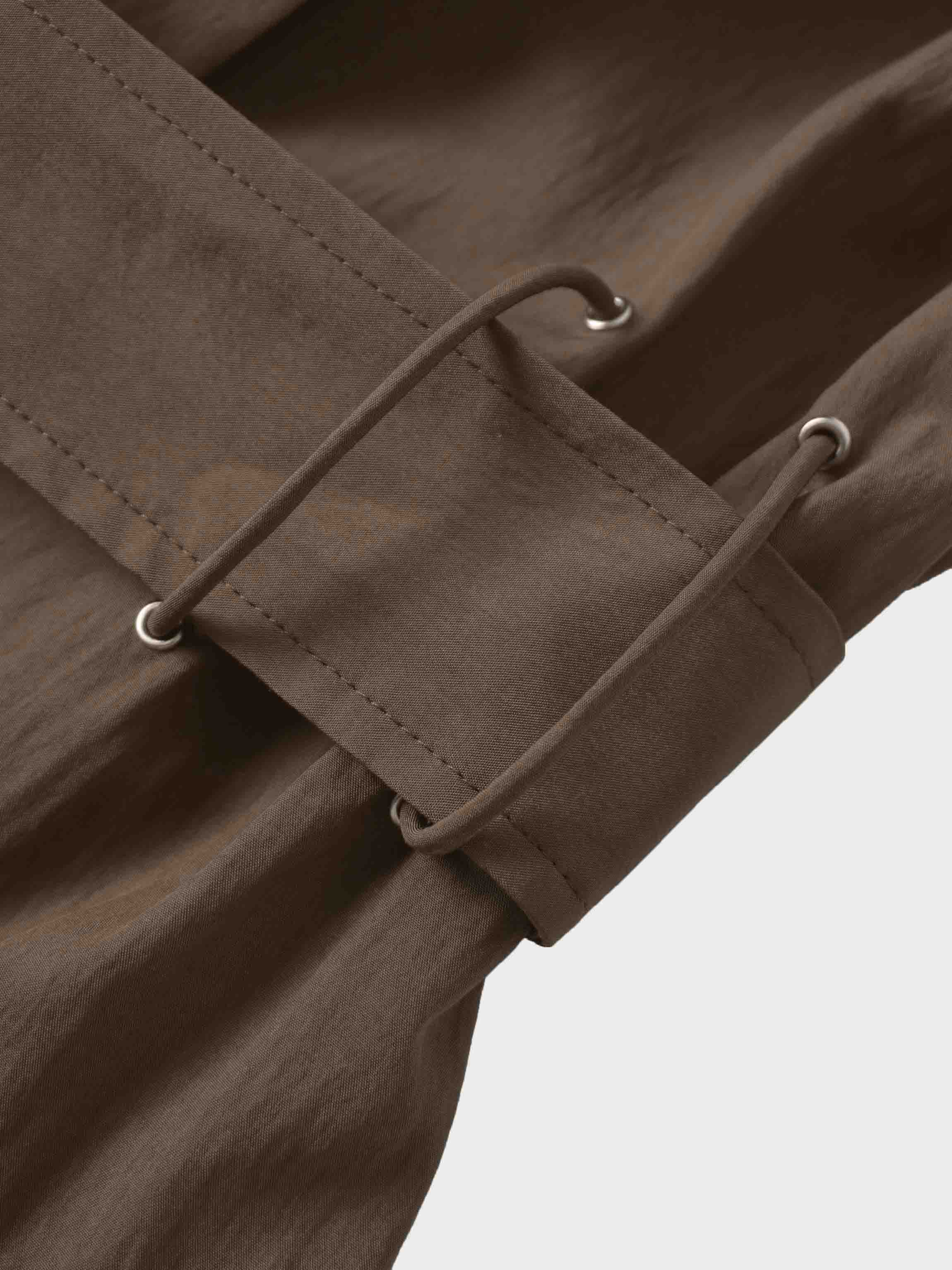 Cotton Yoke Gathered Dress-Brown