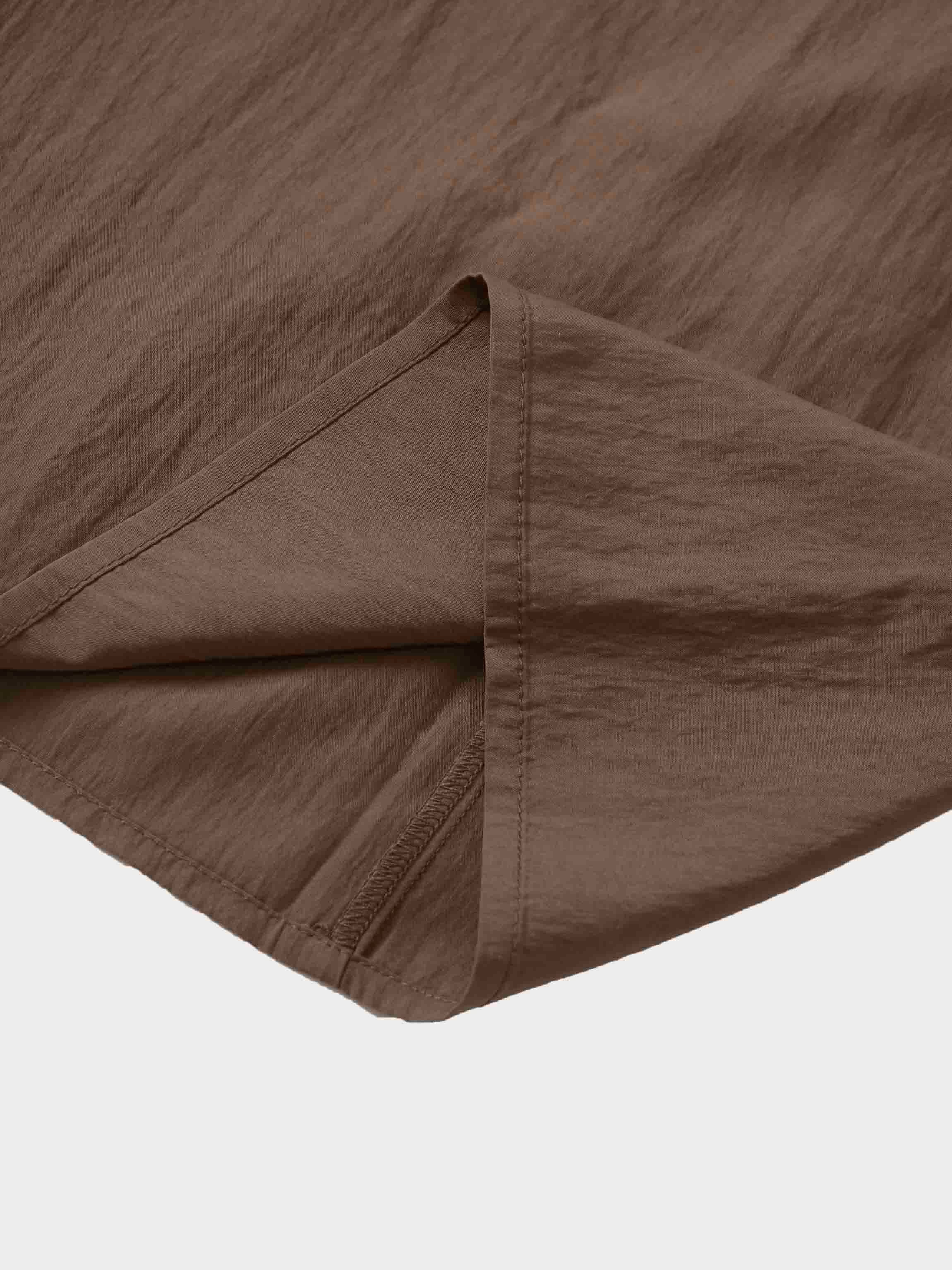 Cotton Yoke Gathered Dress-Brown