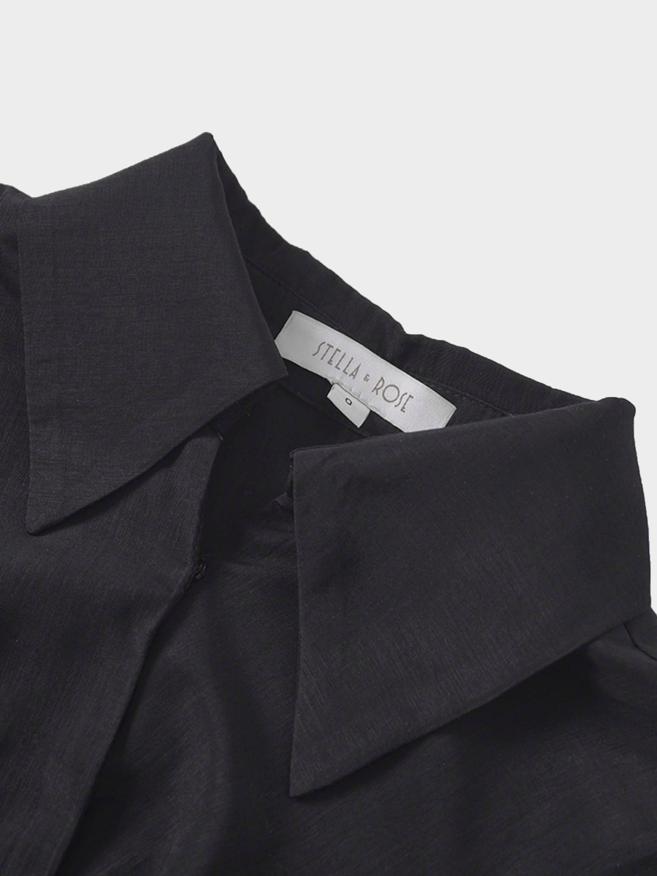 Crossover Side Pleat Dress-Black