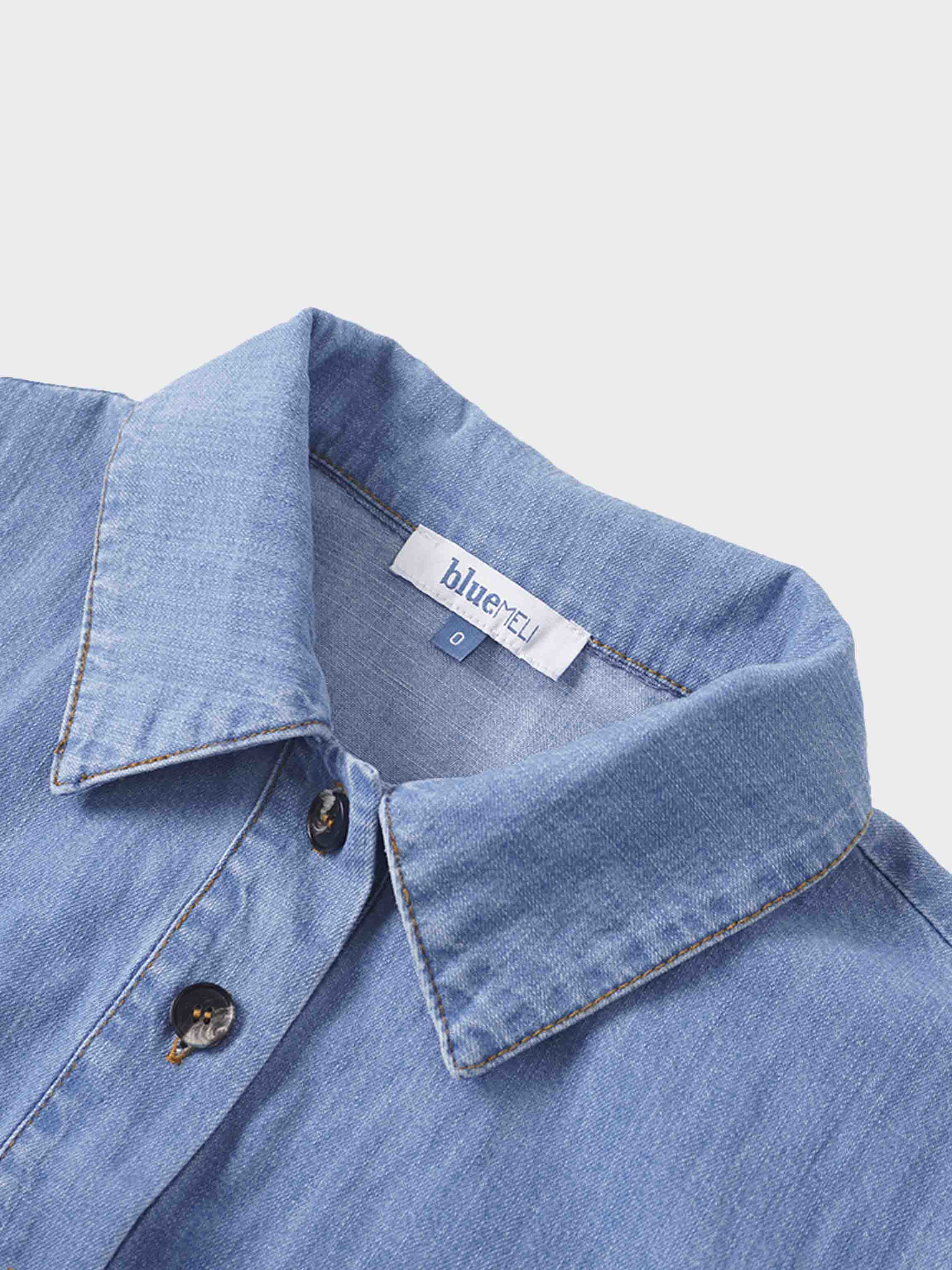 Waisted Lightweight Denim Dress-Blue