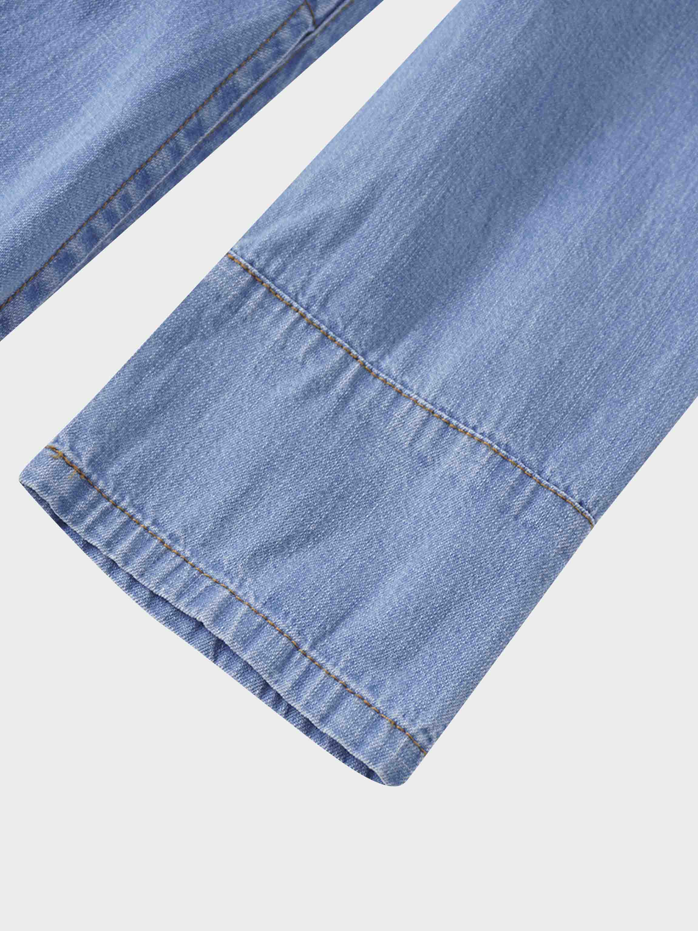 Waisted Lightweight Denim Dress-Blue