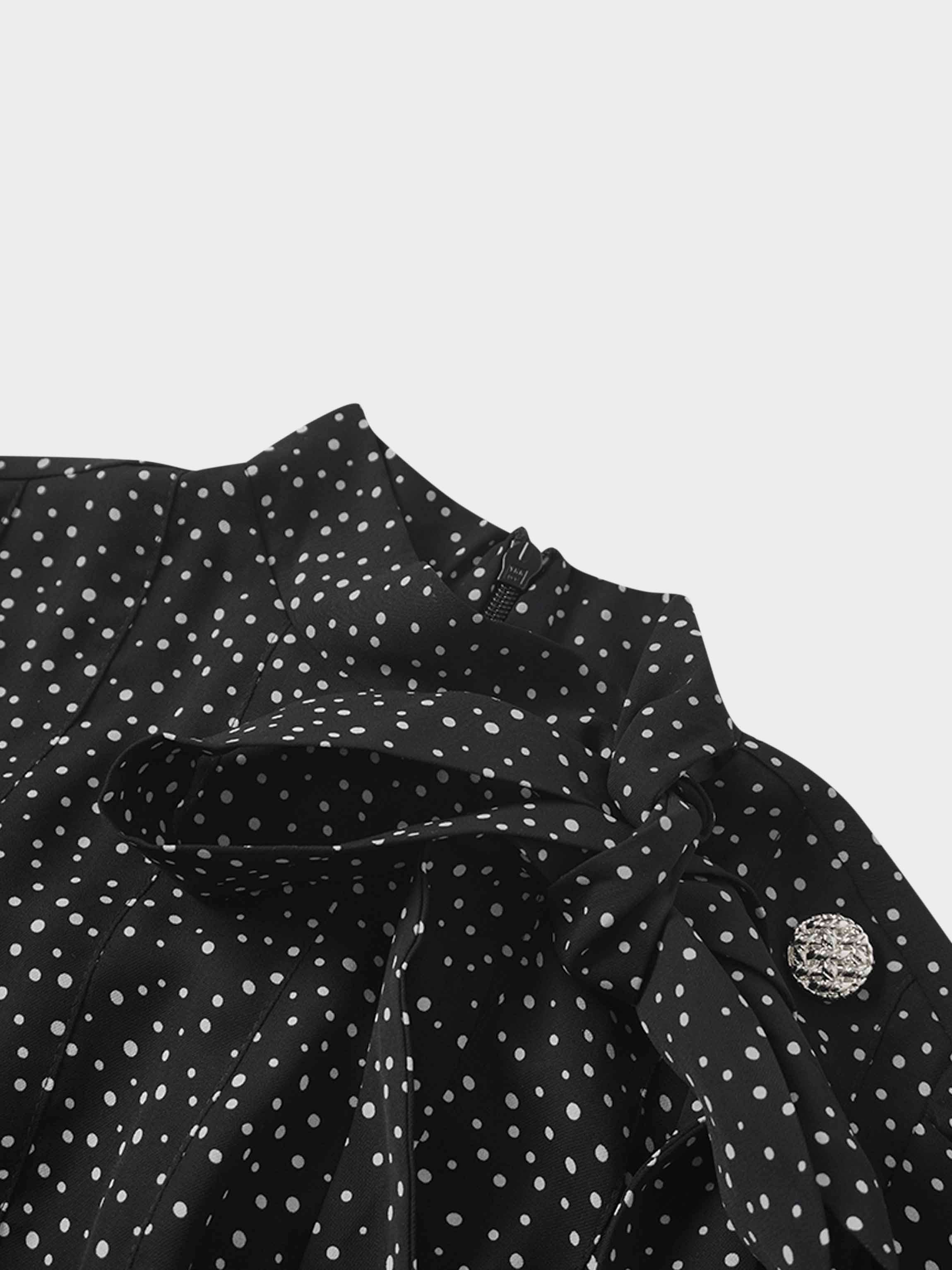 Side Button Pleat Dress-Polka Dot