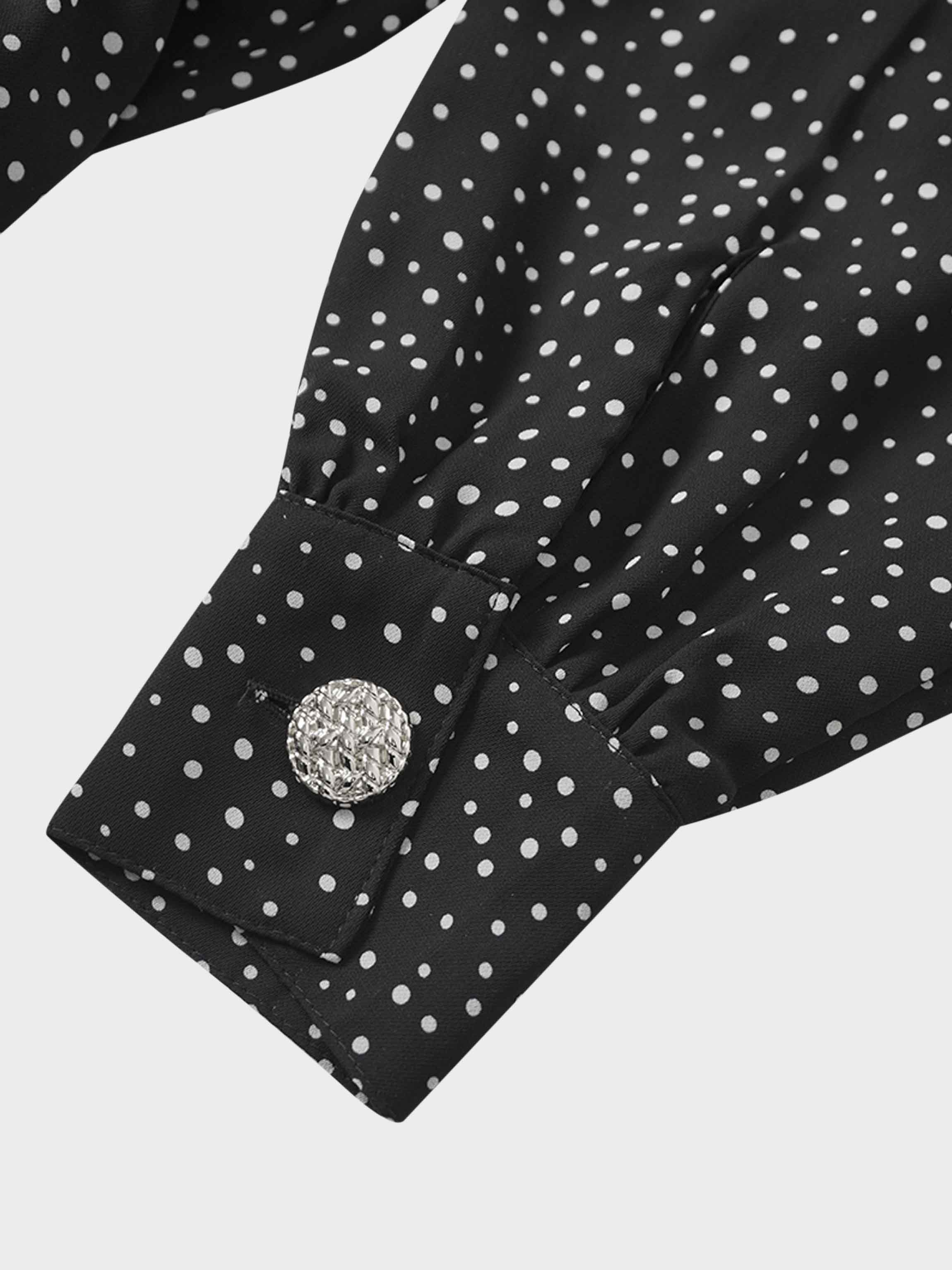 Side Button Pleat Dress-Polka Dot