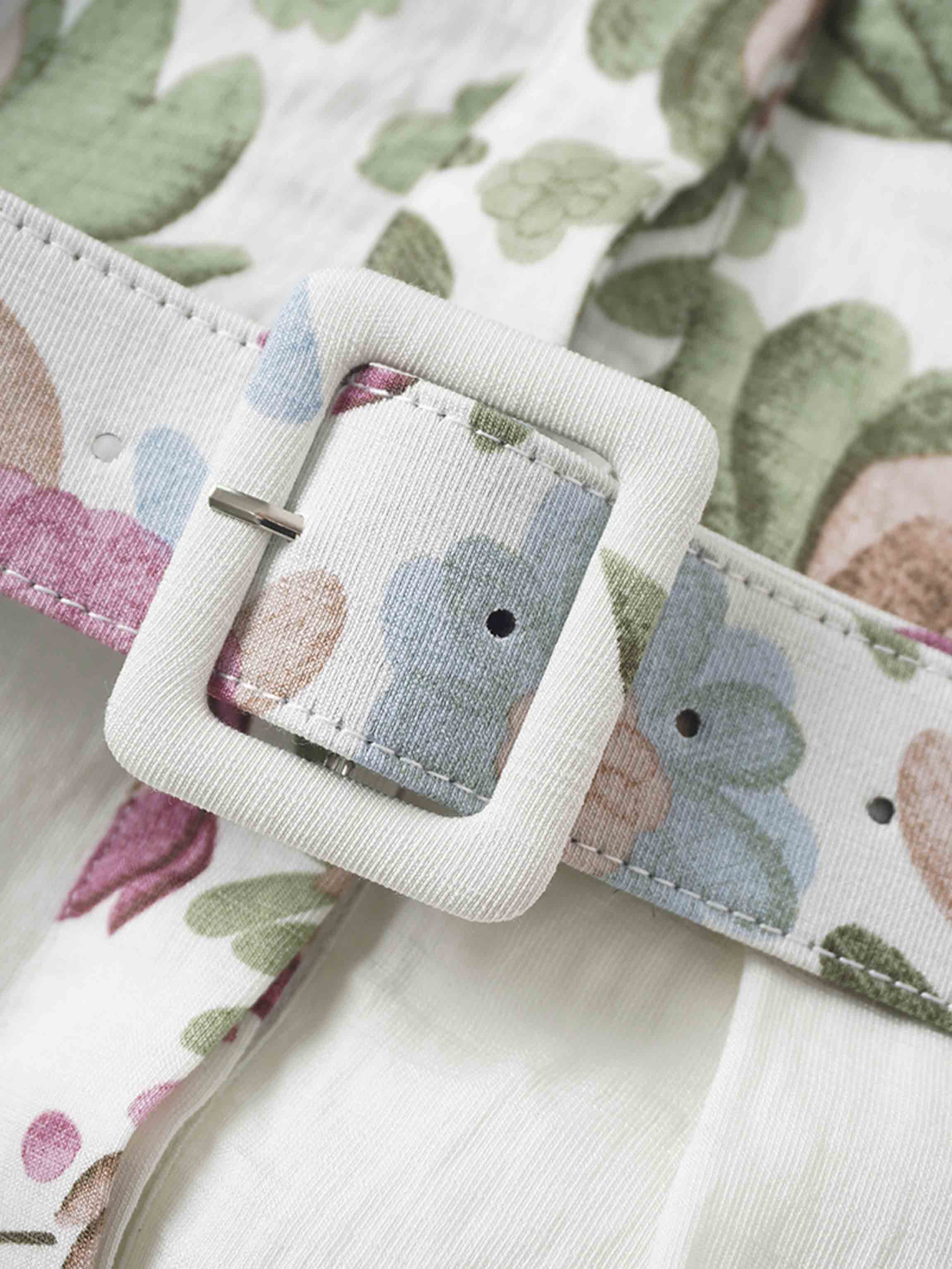 Belted Pleated Bottom Shirtdress-Floral Design