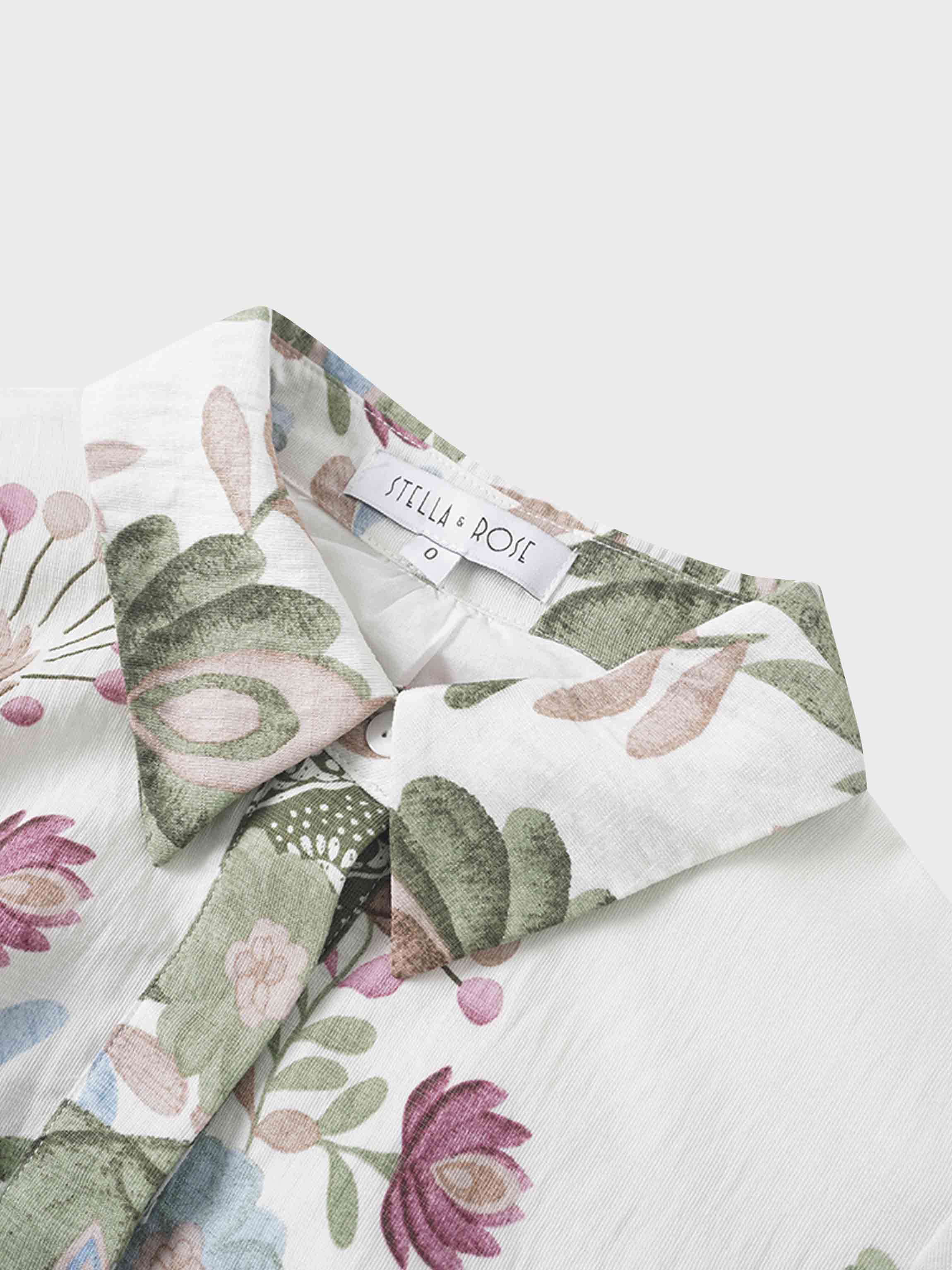 Belted Pleated Bottom Shirtdress-Floral Design