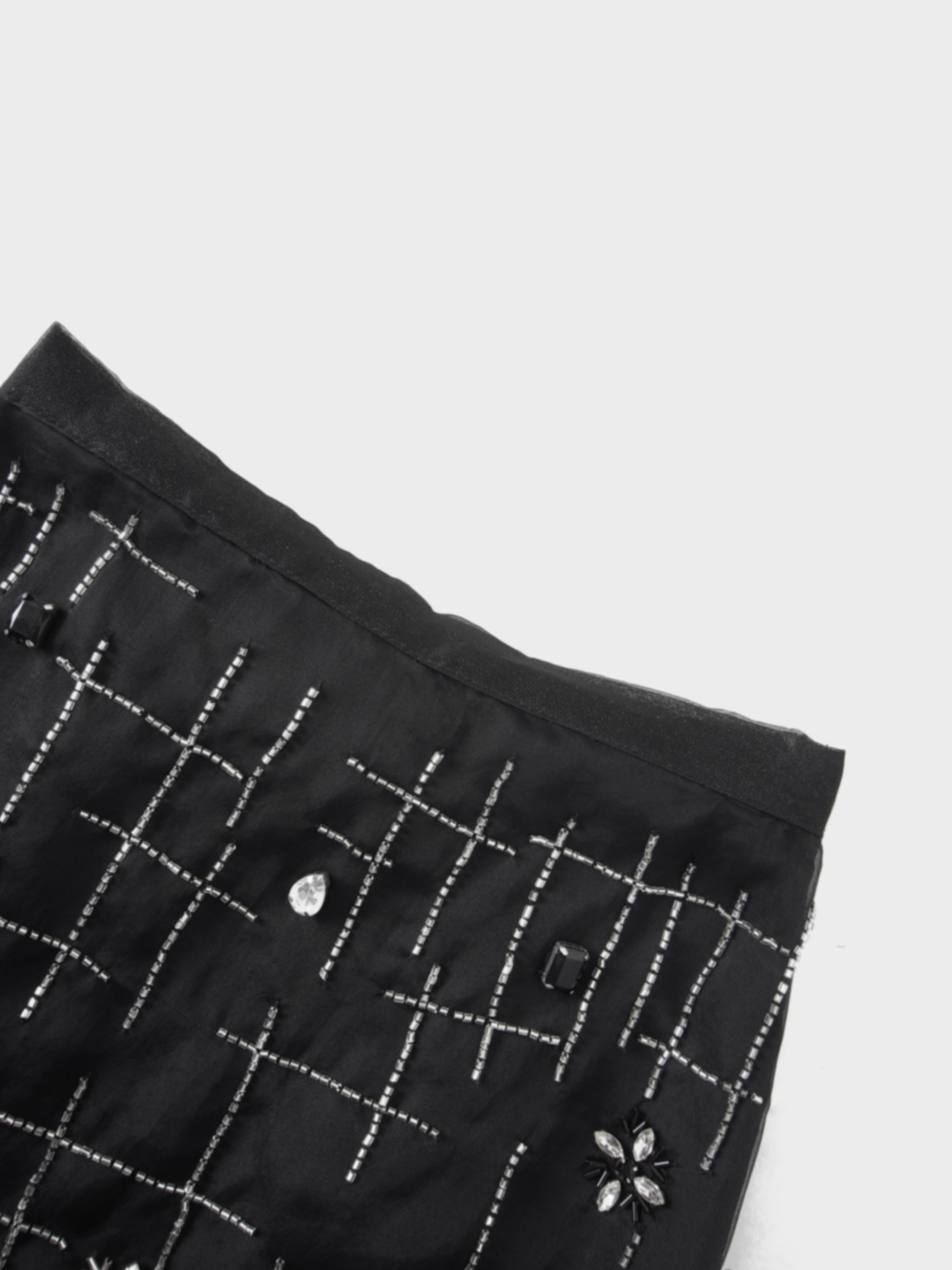 Organza Beaded Maxi Skirt-Black