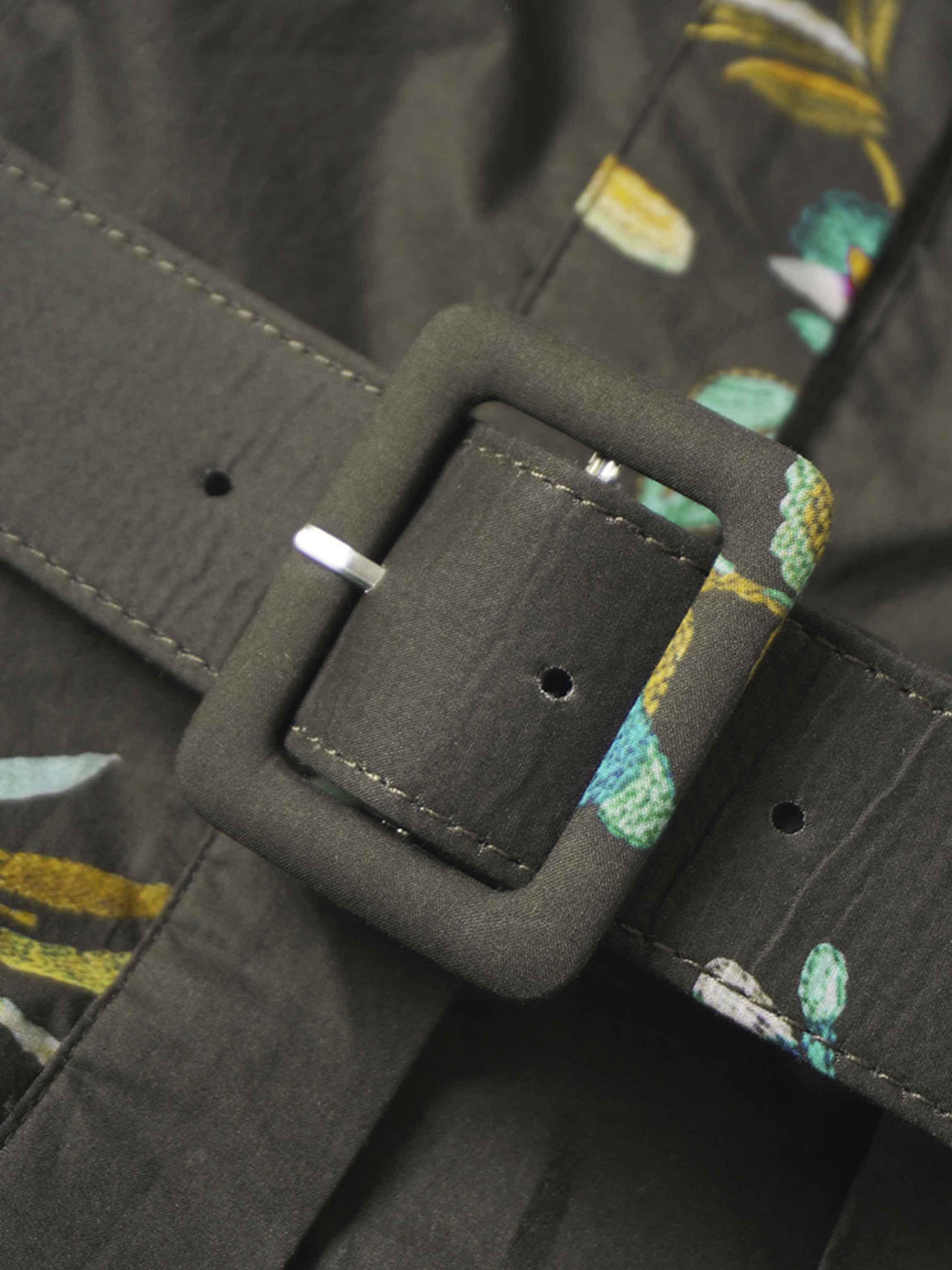 Belted Pleated Bottom Shirtdress-Beaded Floral