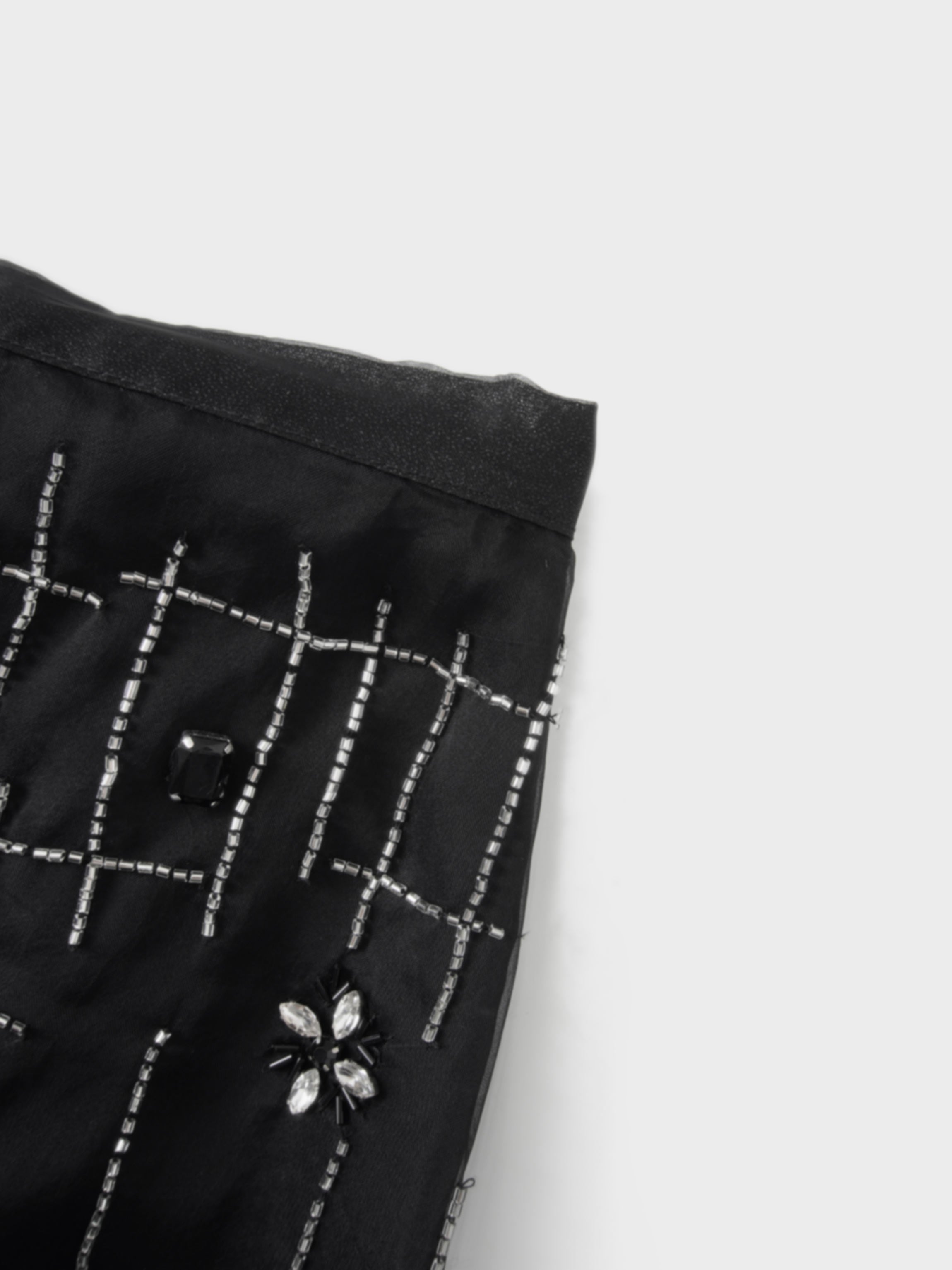 Organza Beaded Maxi Skirt-Black