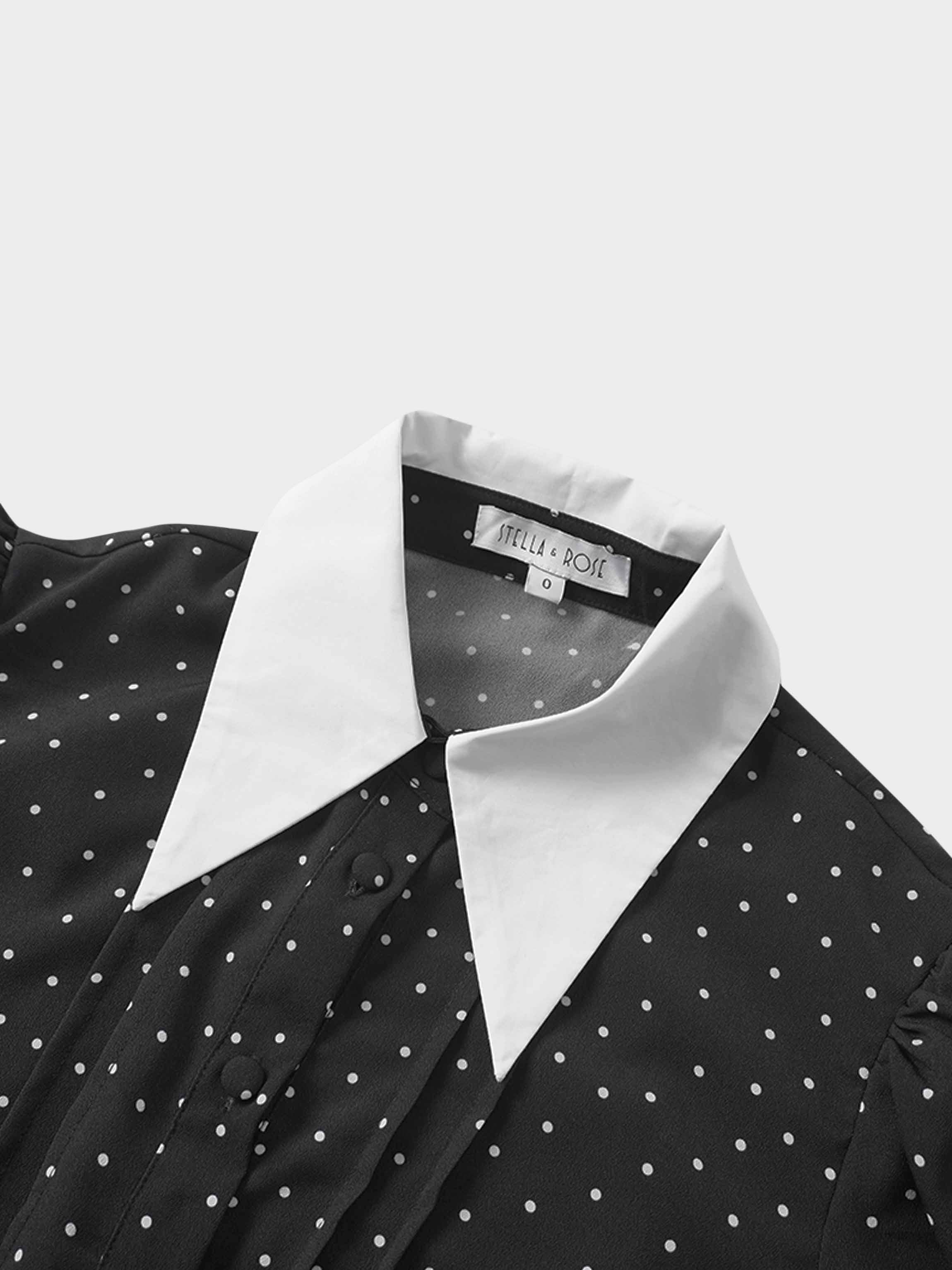 Collared Ruched Back Shirtdress-Polka Dot