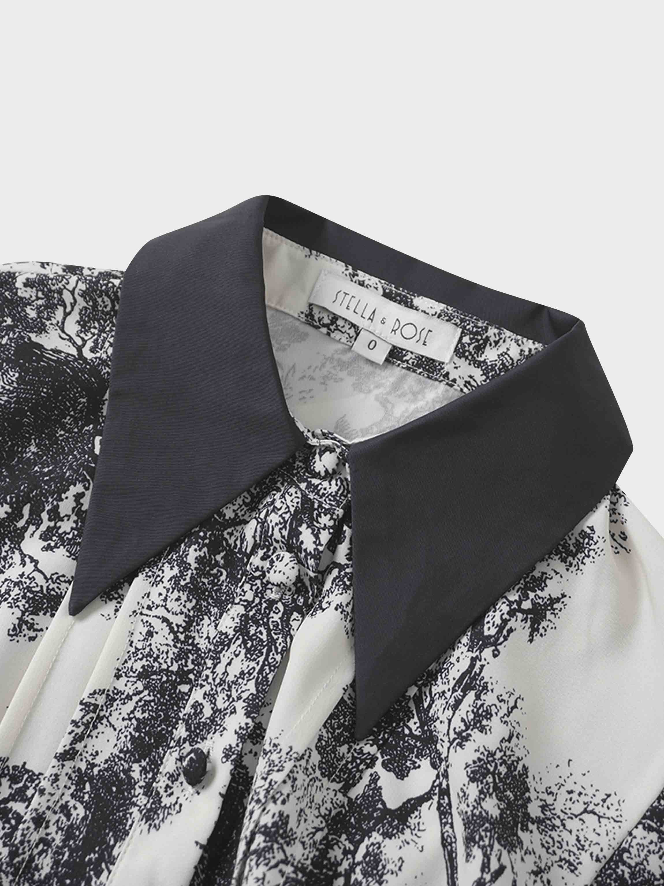 Collared Ruched Back Shirtdress-Navy Toille