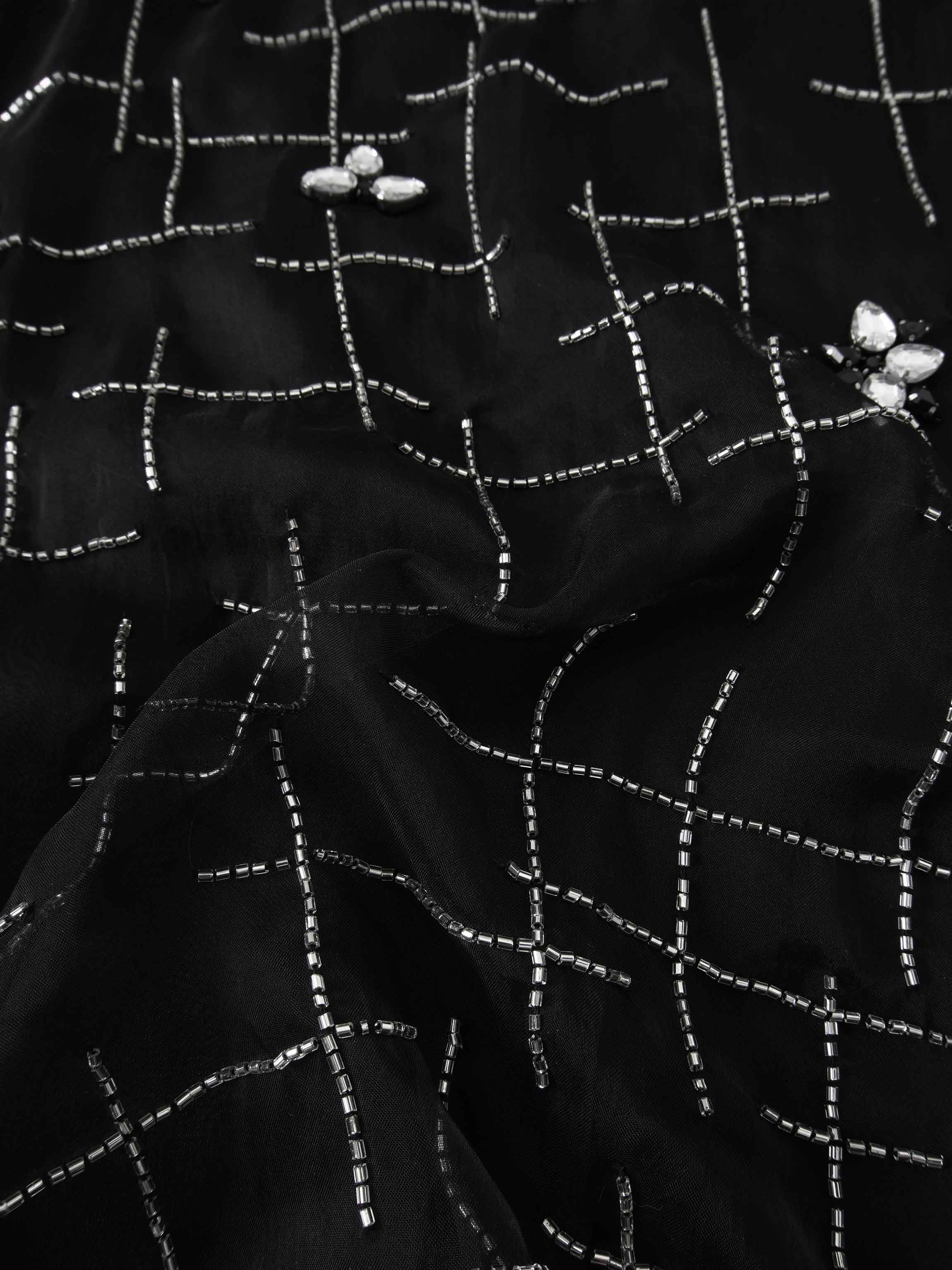 Organza Beaded Maxi Skirt-Black