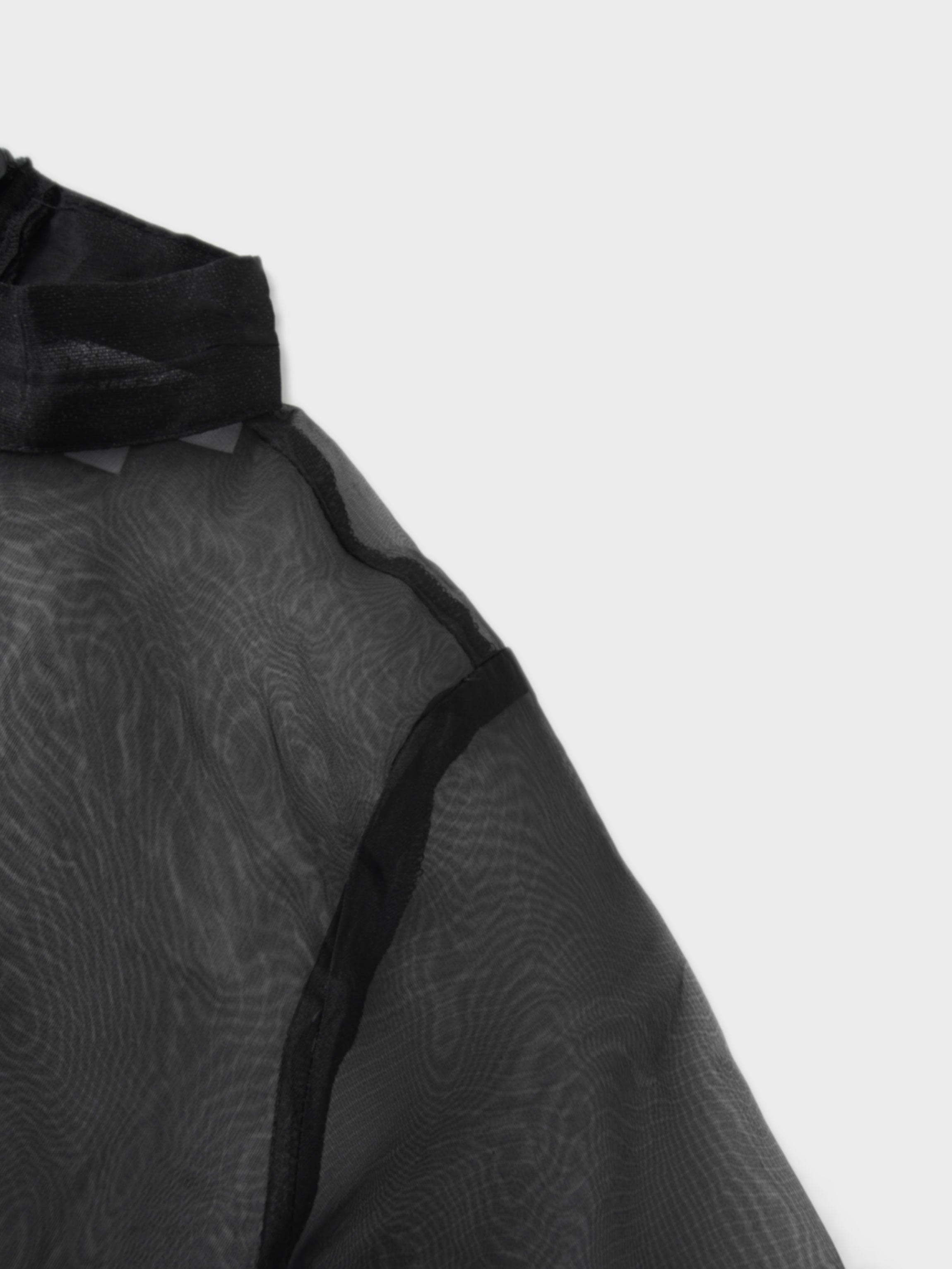 Organza Belted Shirtdress-Black