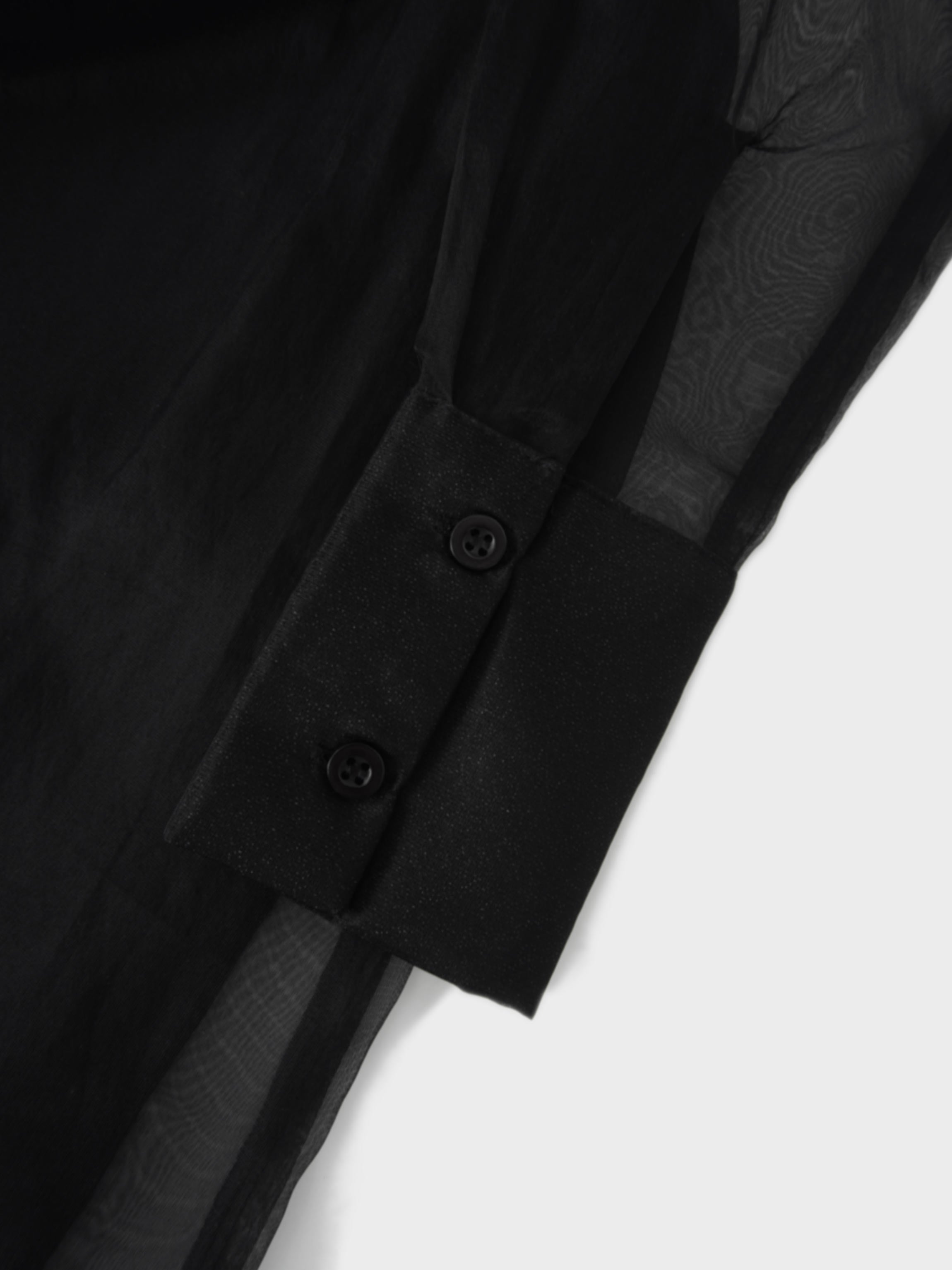 Organza Belted Shirtdress-Black